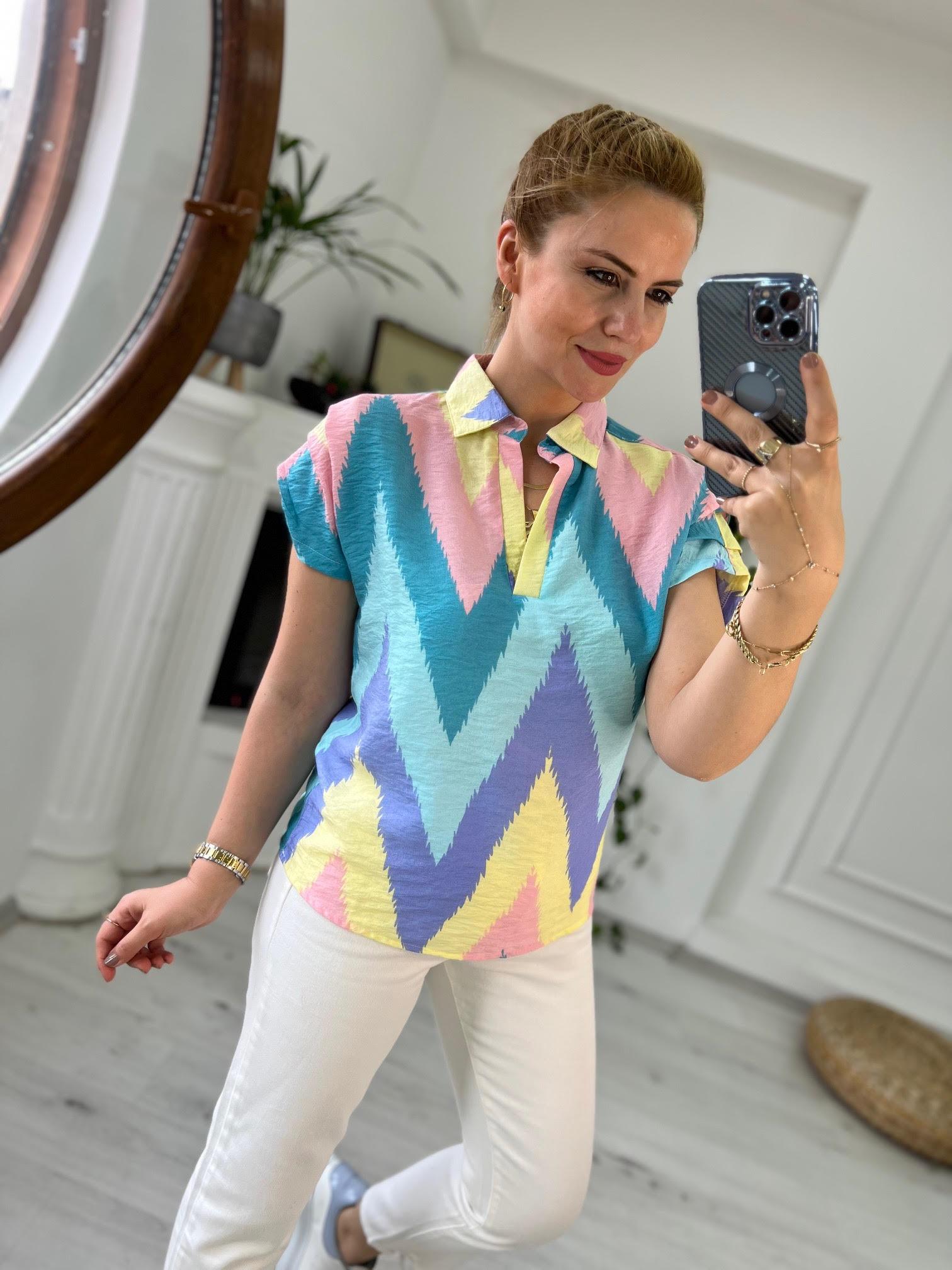 503 Polo Yaka Bluz DESENLİ