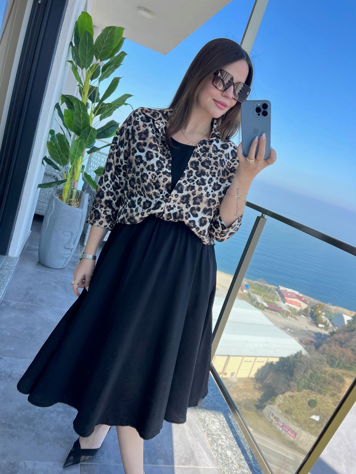 5053 Gömlek Elbise BEJ