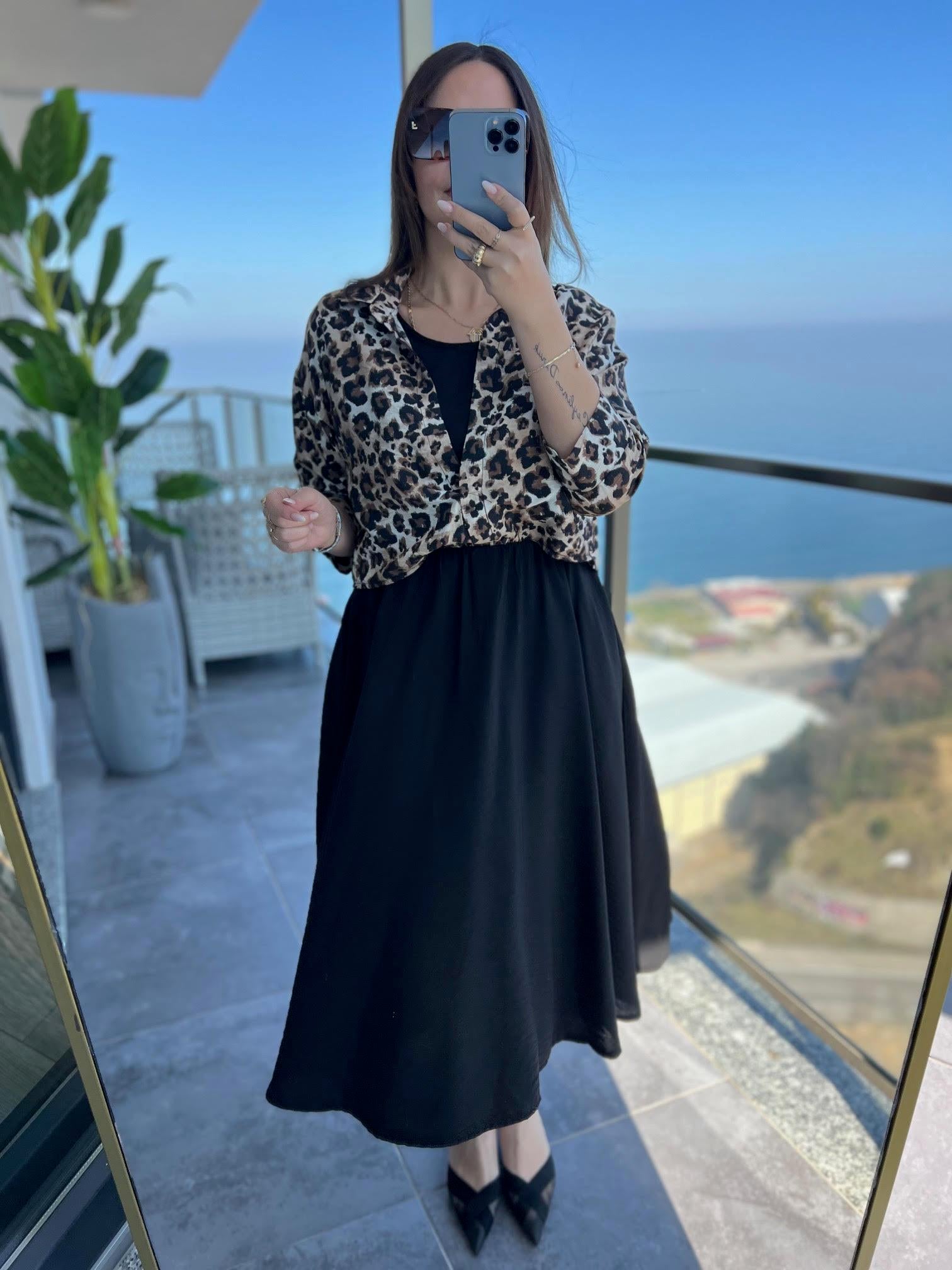 5053 Gömlek Elbise BEJ