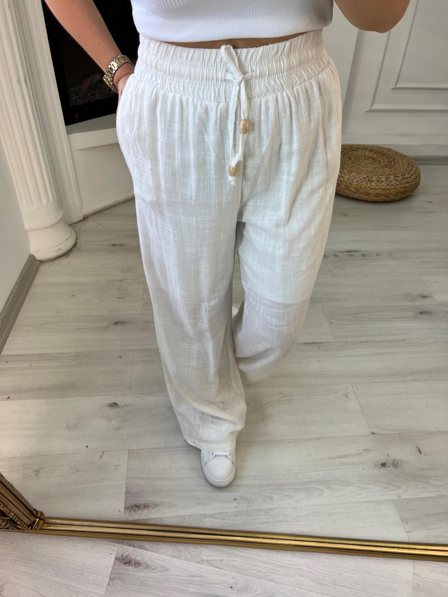 50554 Lastikli Boru Paça Pantolon BEYAZ