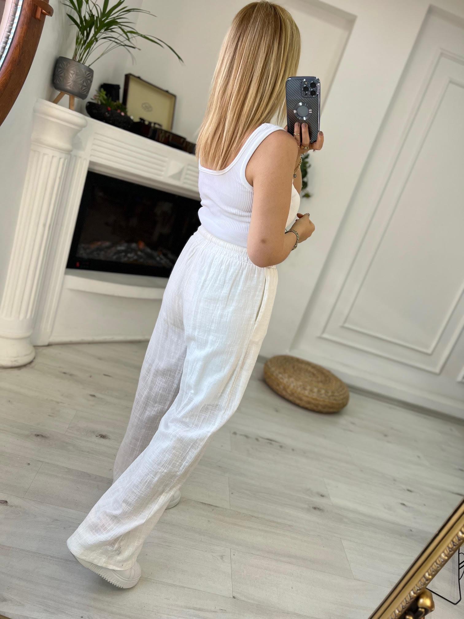 50554 Lastikli Boru Paça Pantolon BEYAZ