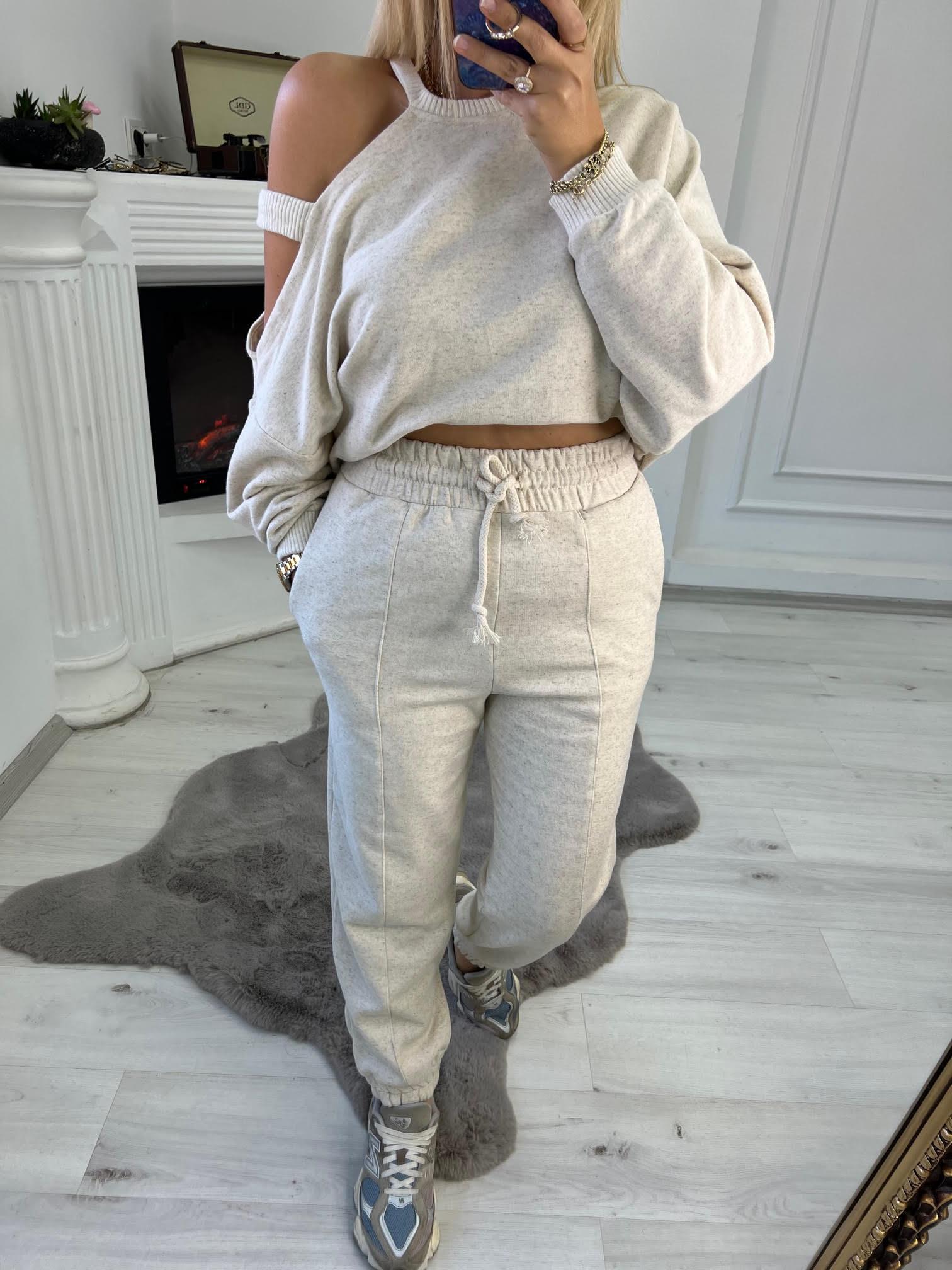 50678 Önü Kuplu Penye Pantolon Takım TAŞ