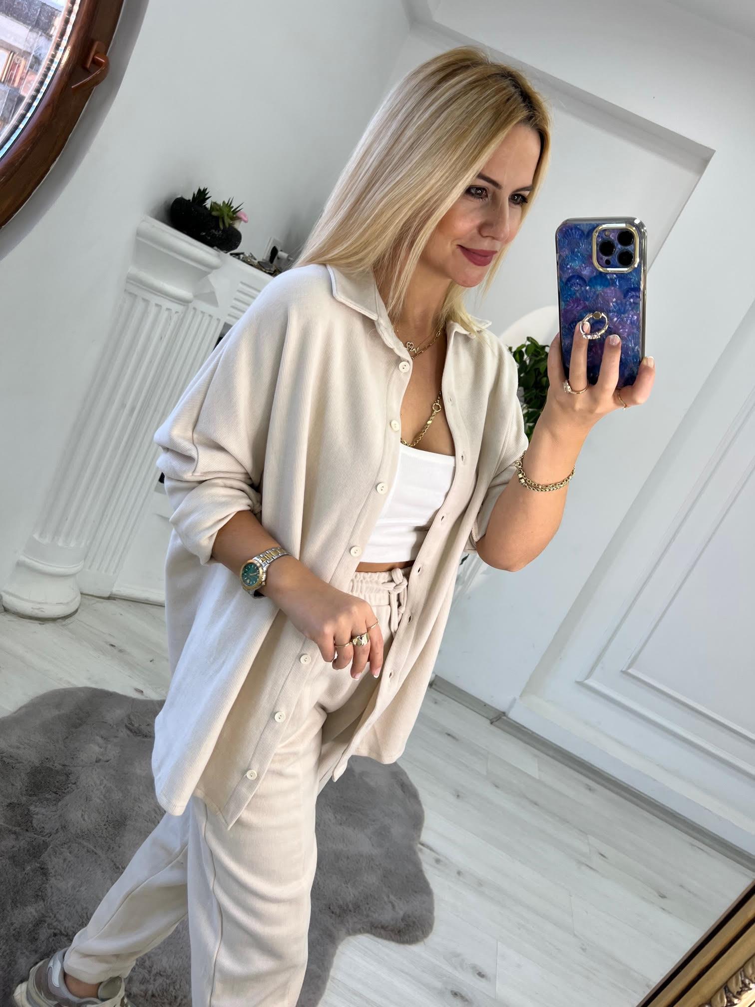 50698 Owersize Gömlek Takım TAŞ