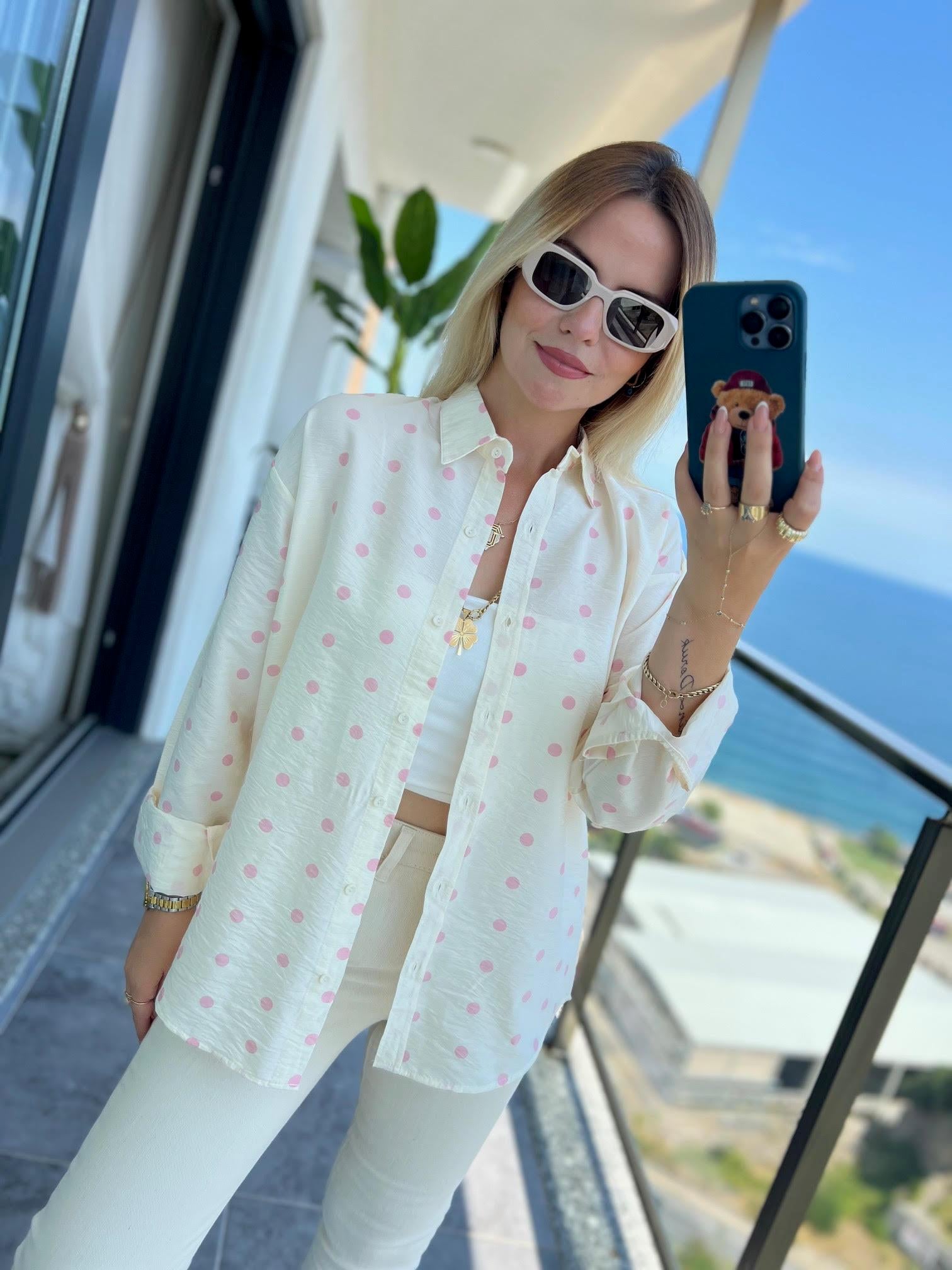 508 Puantiyeli Modal Gömlek PEMBE