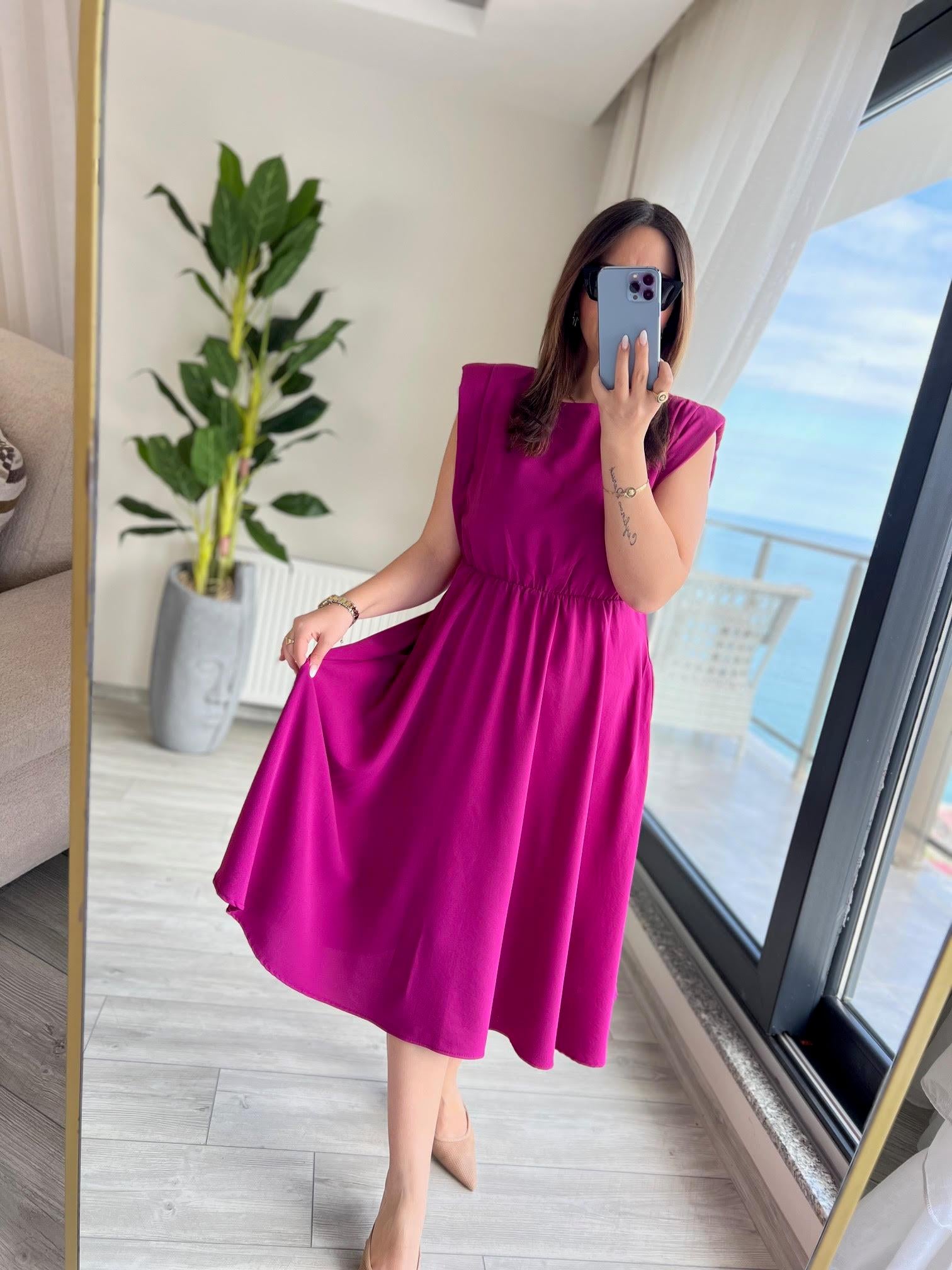 5083 Vatkalı Elbise PEMBE