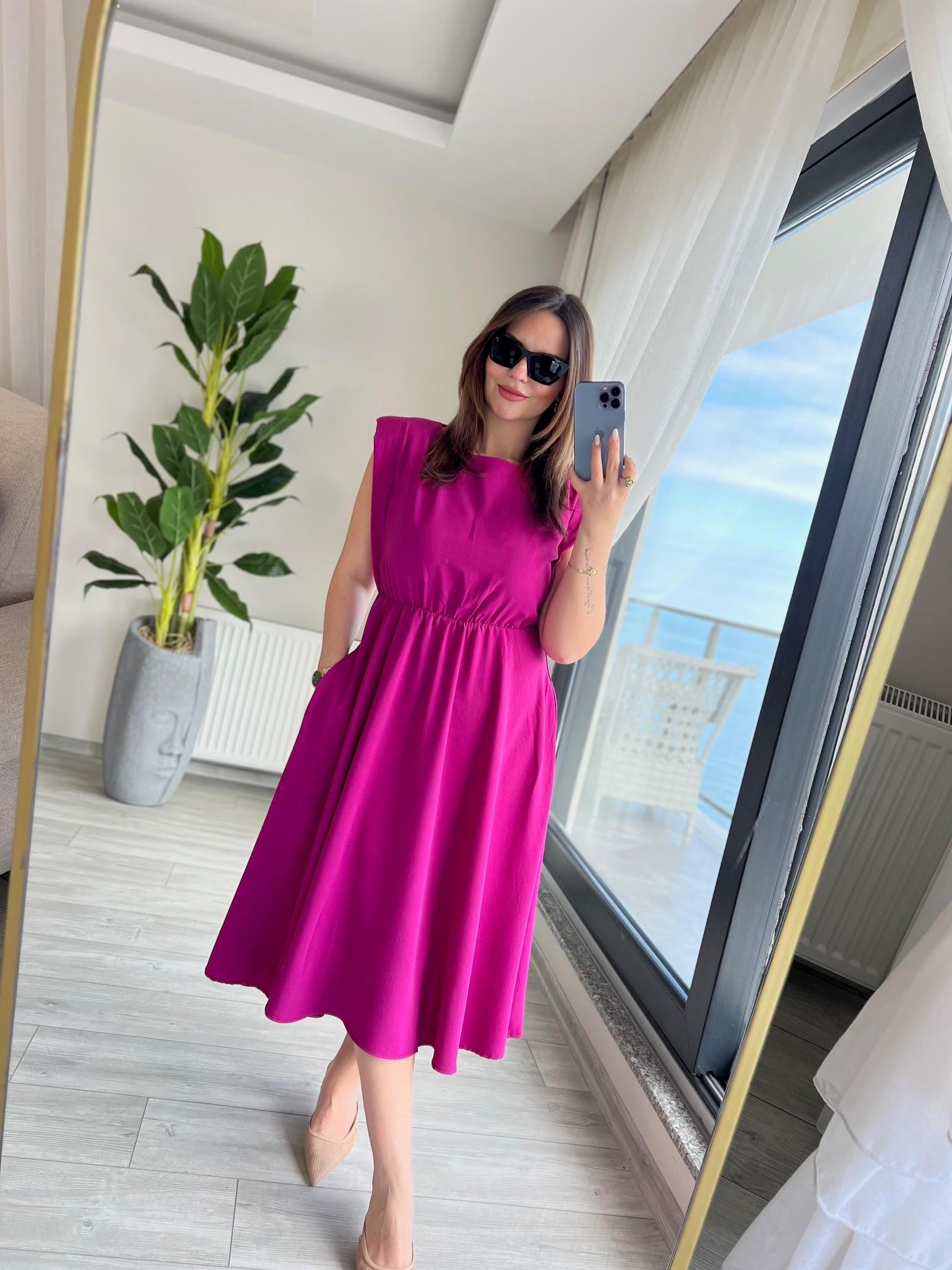 5083 Vatkalı Elbise PEMBE