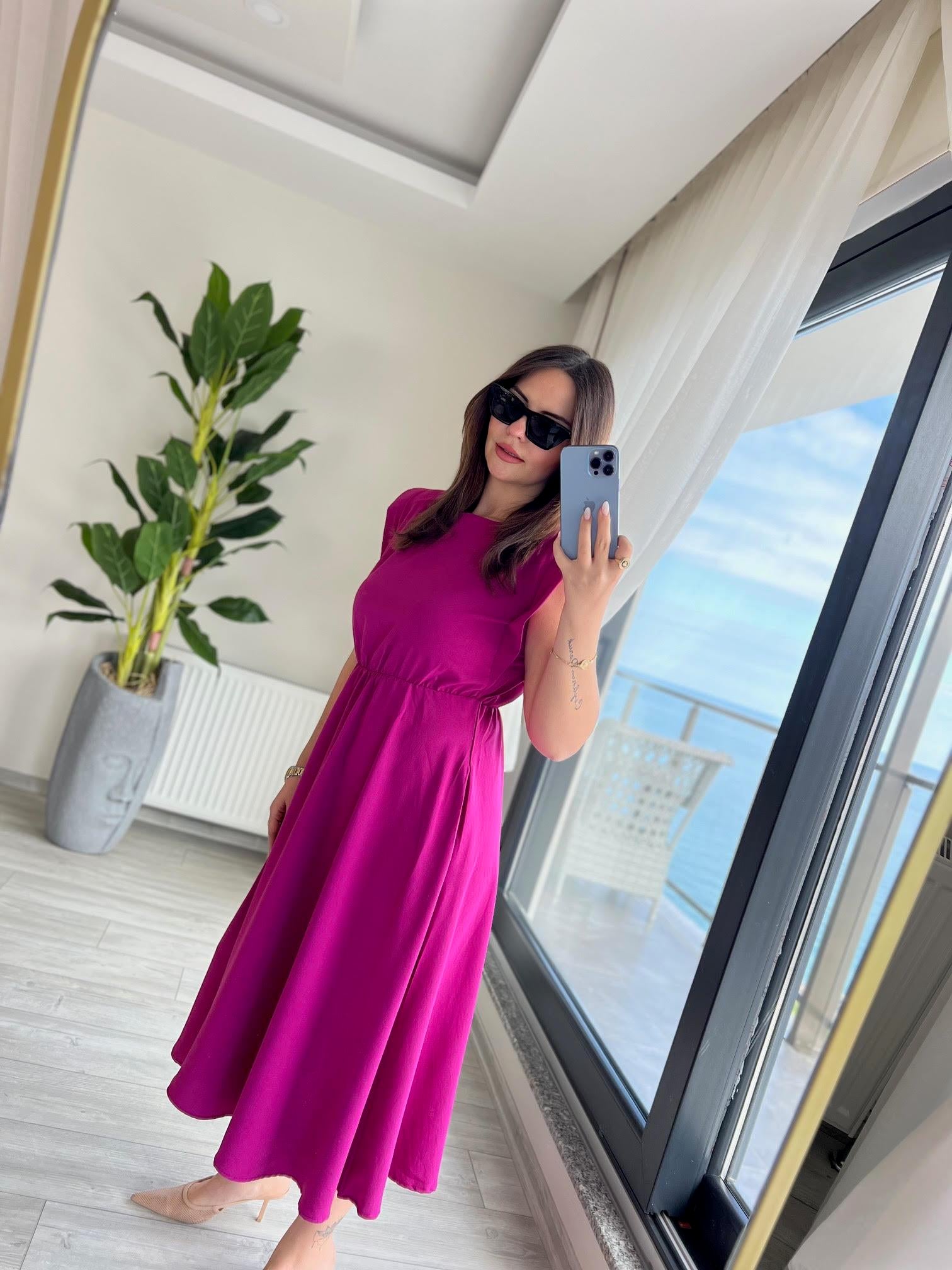 5083 Vatkalı Elbise PEMBE