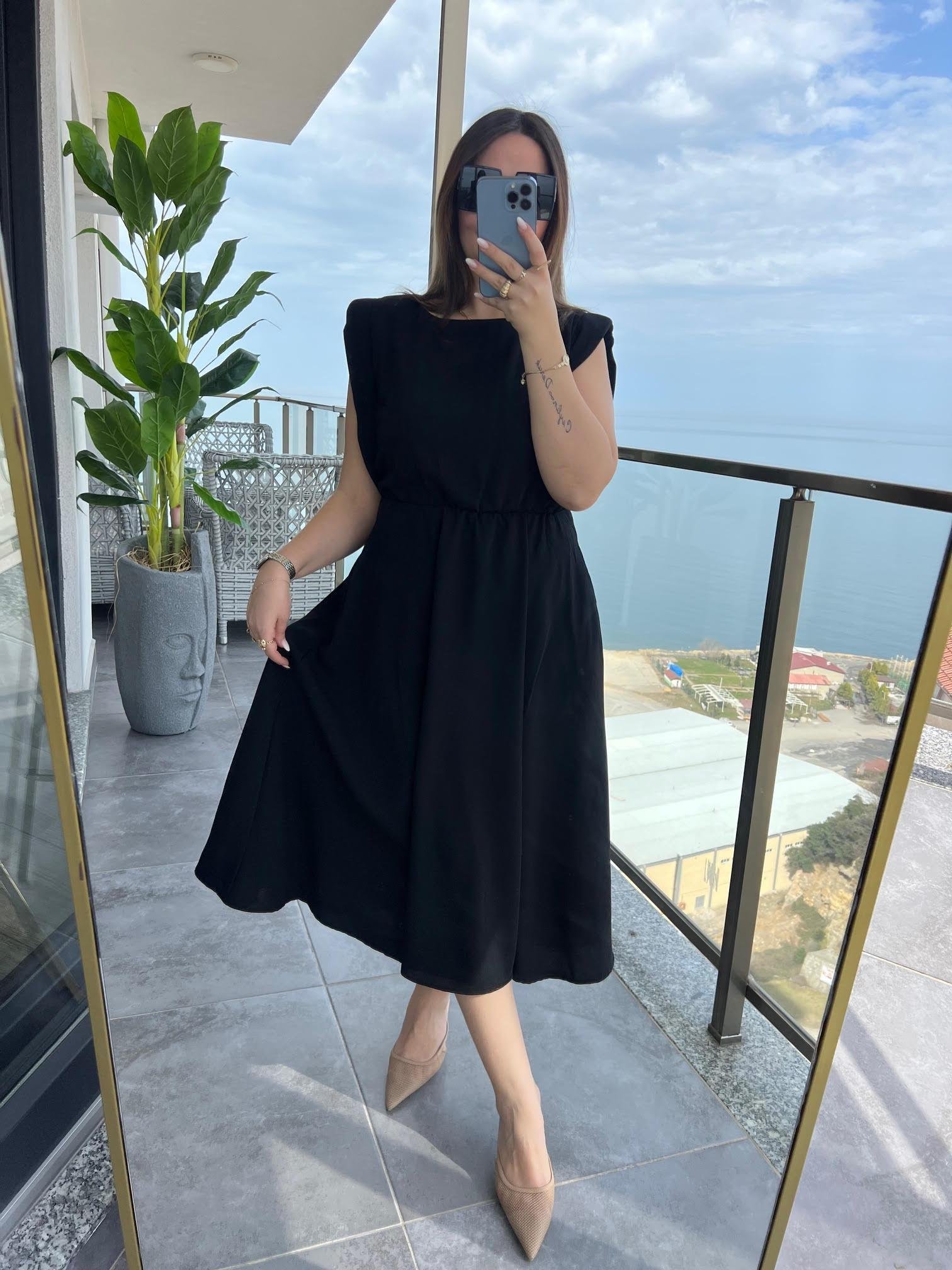 5083 Vatkalı Elbise SİYAH