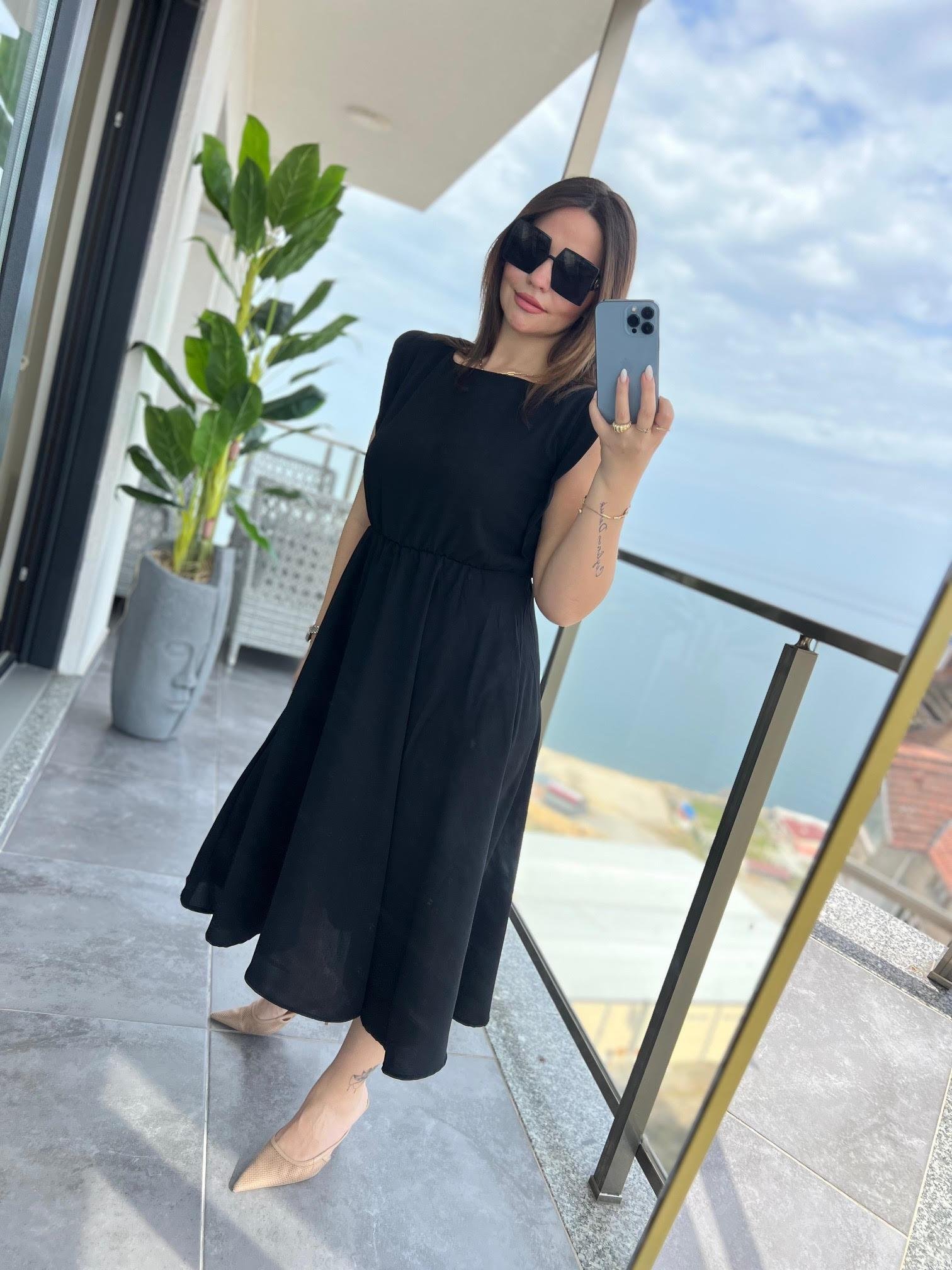 5083 Vatkalı Elbise SİYAH