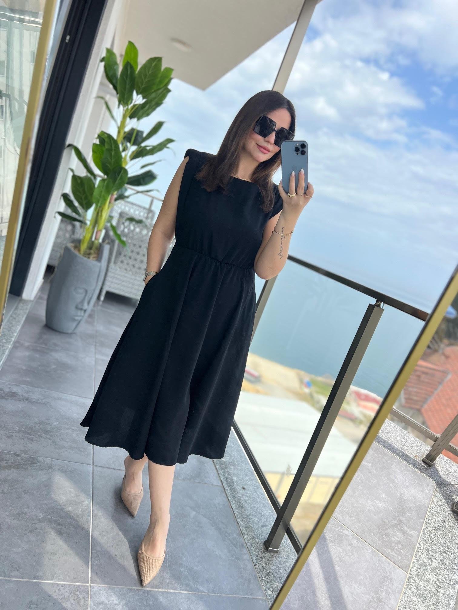 5083 Vatkalı Elbise SİYAH