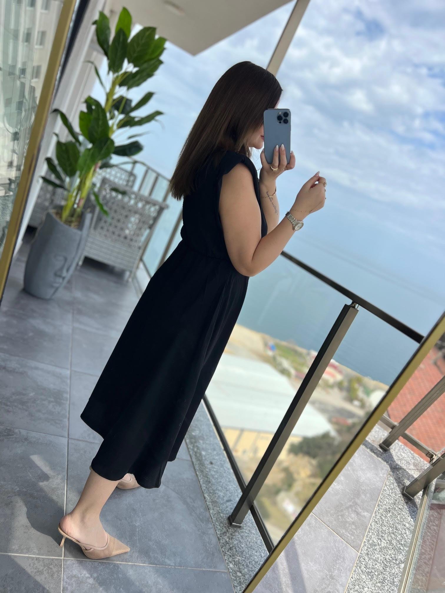 5083 Vatkalı Elbise SİYAH