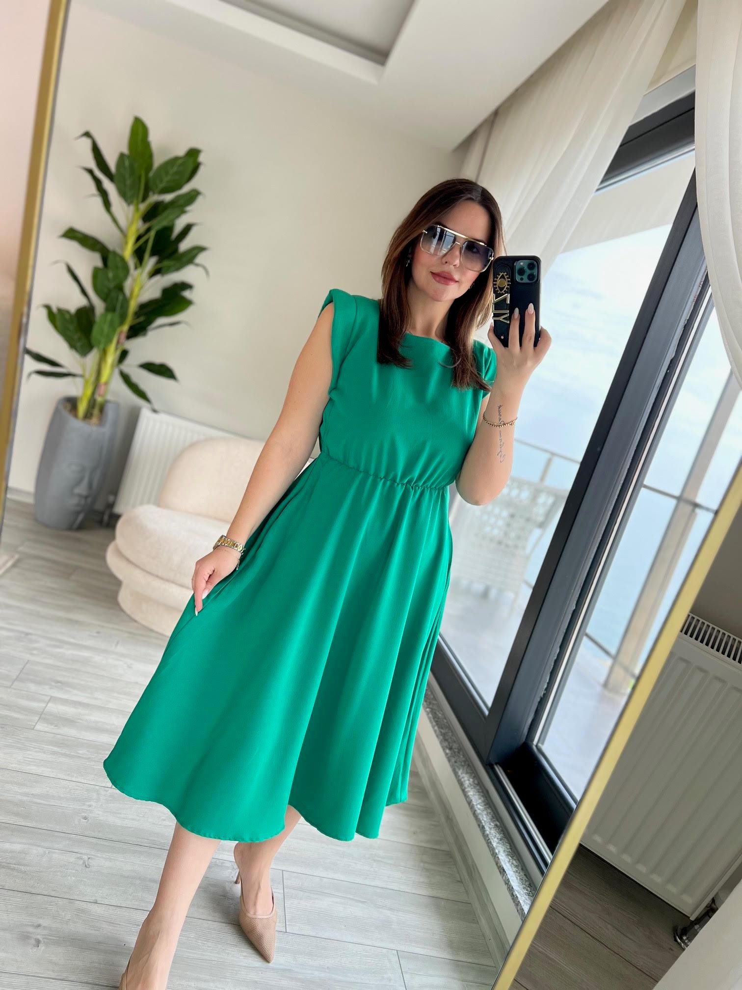 5083 Vatkalı Elbise YEŞİL