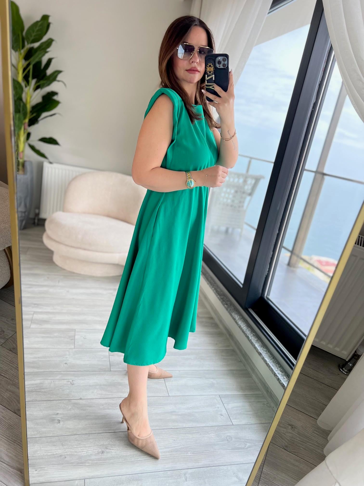 5083 Vatkalı Elbise YEŞİL