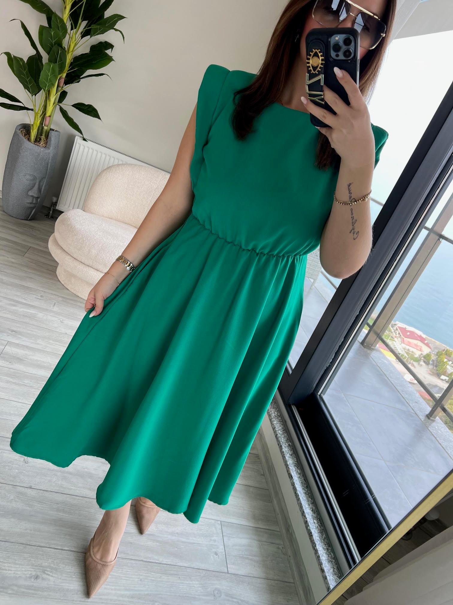 5083 Vatkalı Elbise YEŞİL