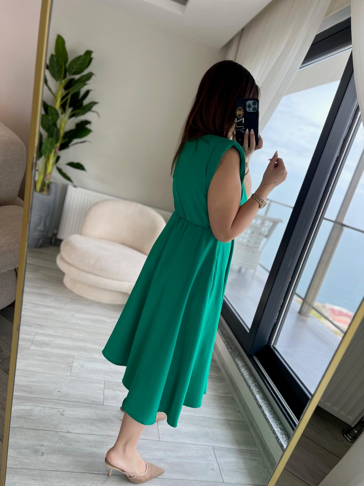 5083 Vatkalı Elbise YEŞİL