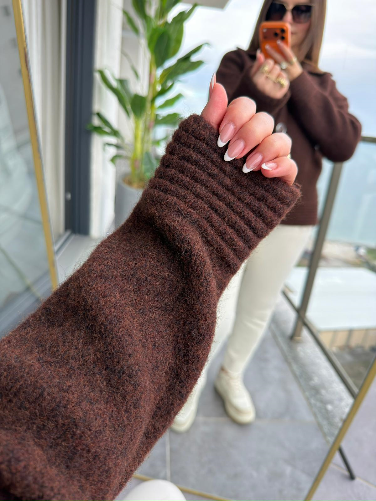 5086 Düğmeli Hırka KAHVE