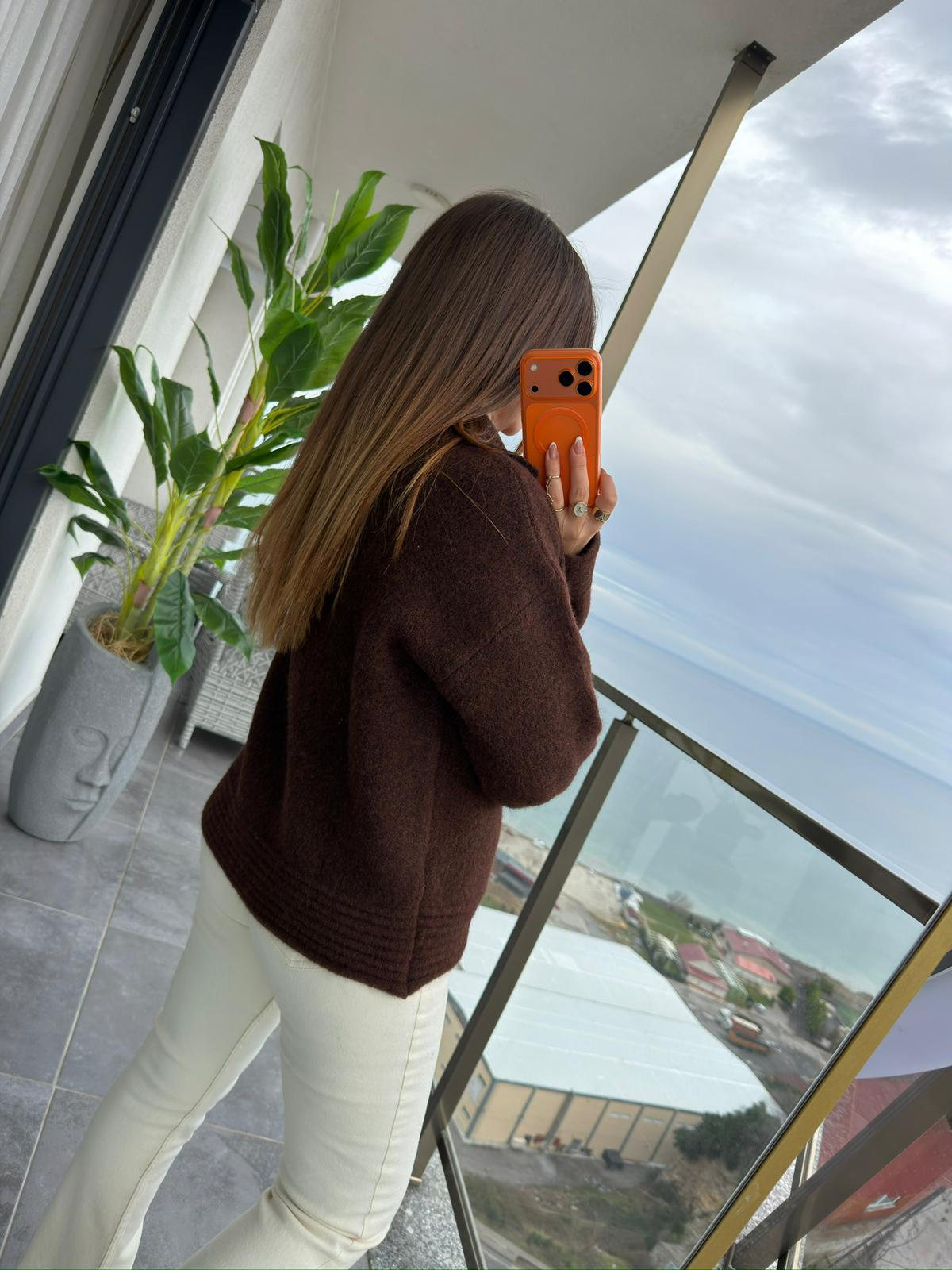 5086 Düğmeli Hırka KAHVE