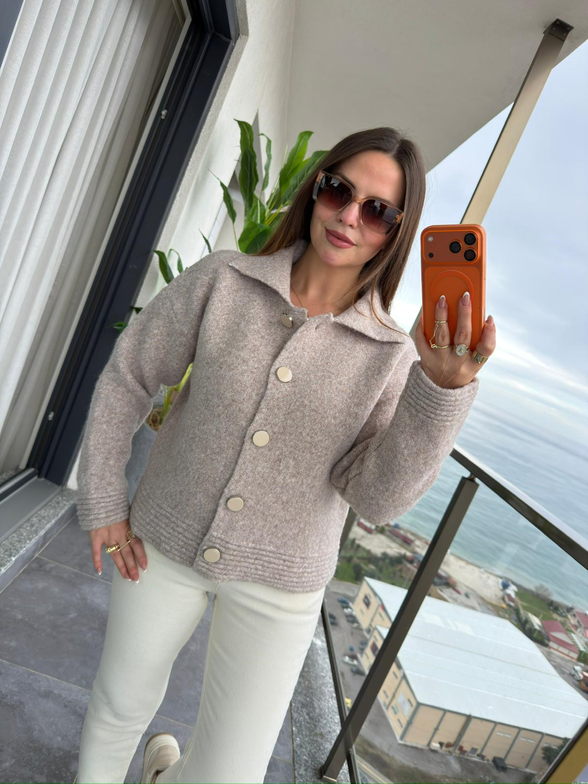 5086 Düğmeli Hırka TAŞ