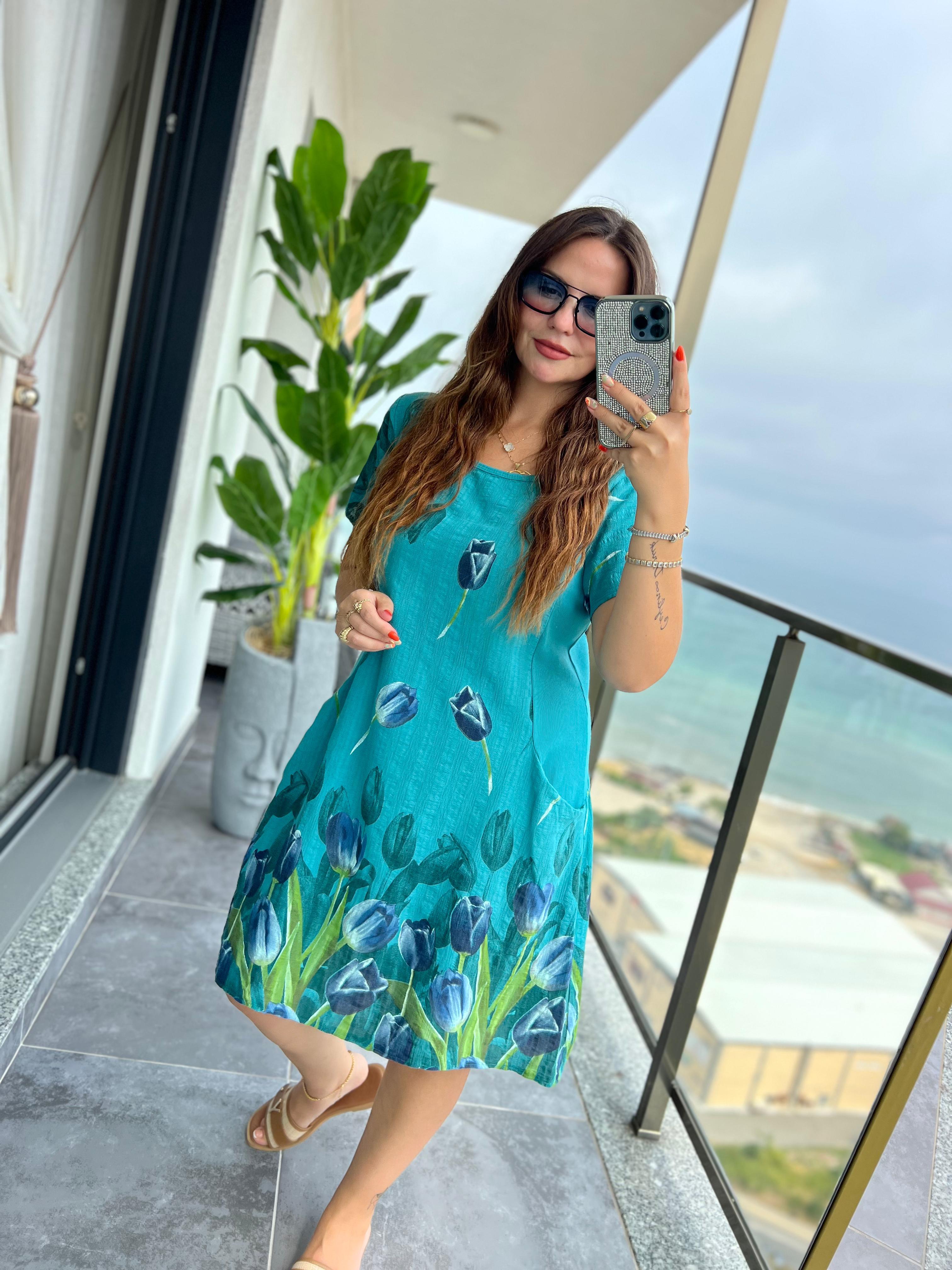 51017 Lale Desen Kısa Elbise MİNT