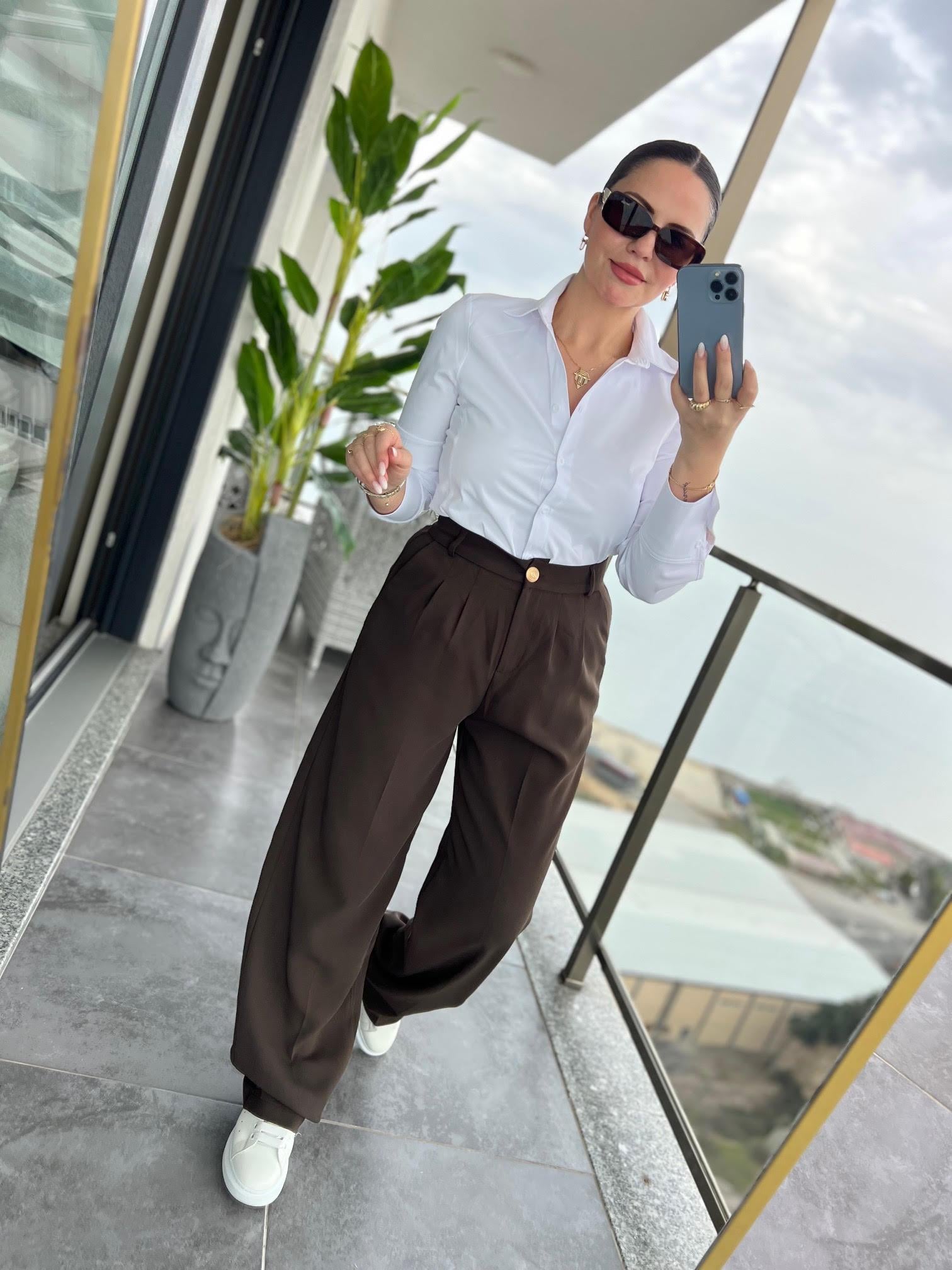 51078 Pileli Palazzo Pantalon KAHVE