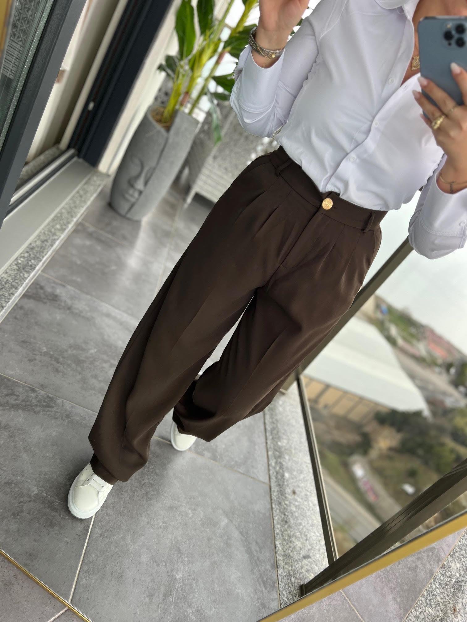 51078 Pileli Palazzo Pantalon KAHVE