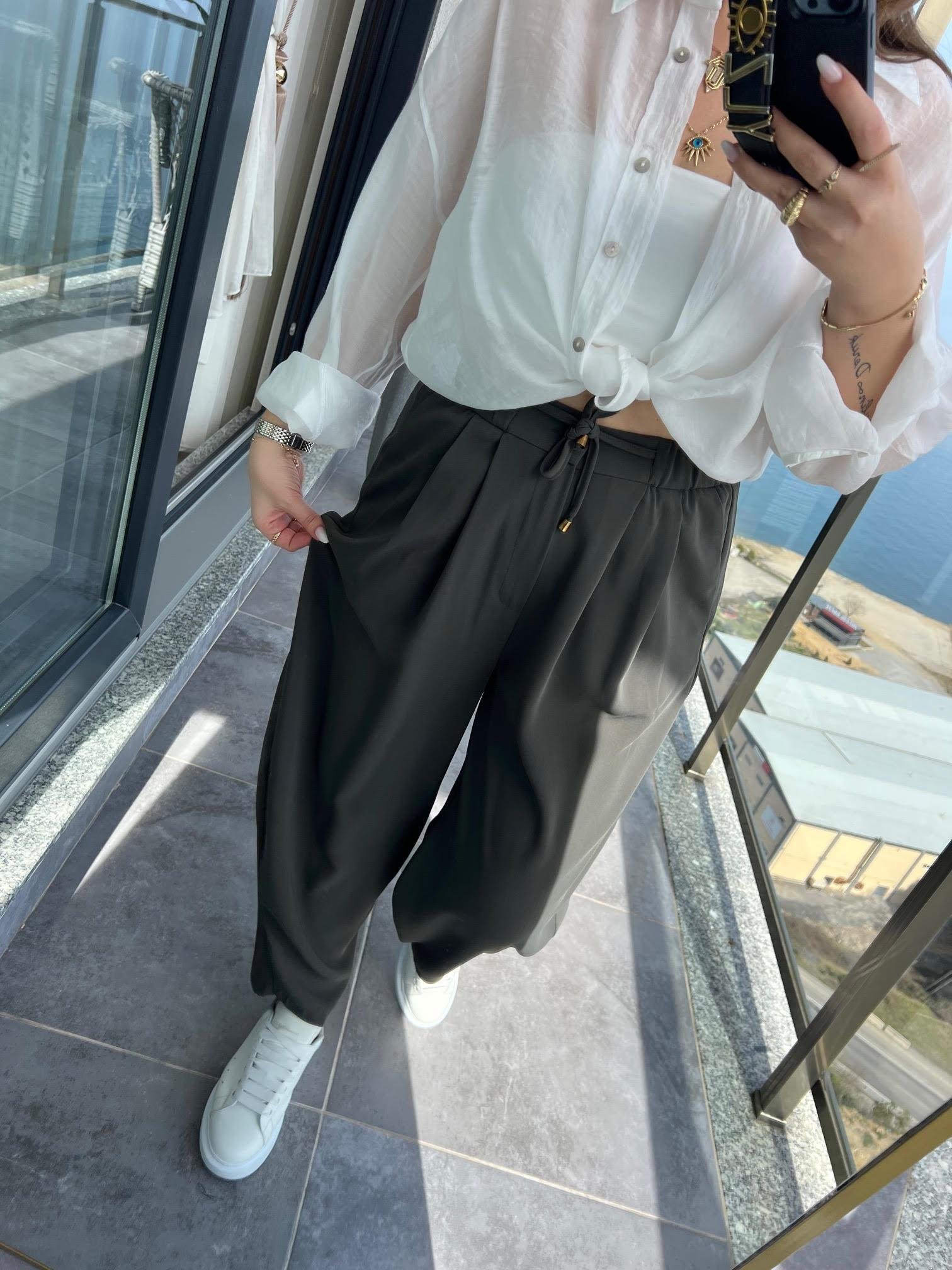 51111 Pileli Pantalon HAKİ YEŞİL