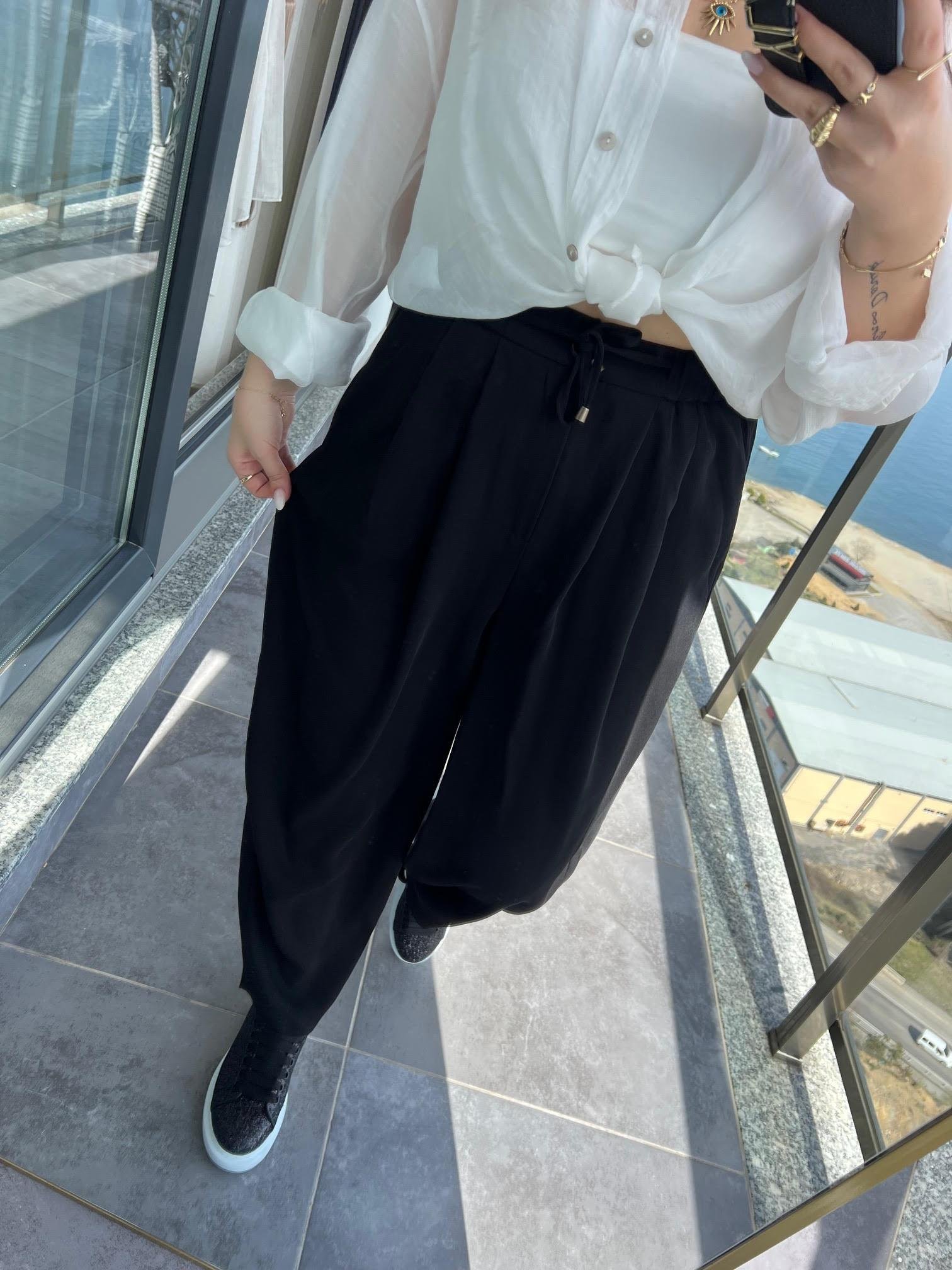 51111 Pileli Pantalon SİYAH