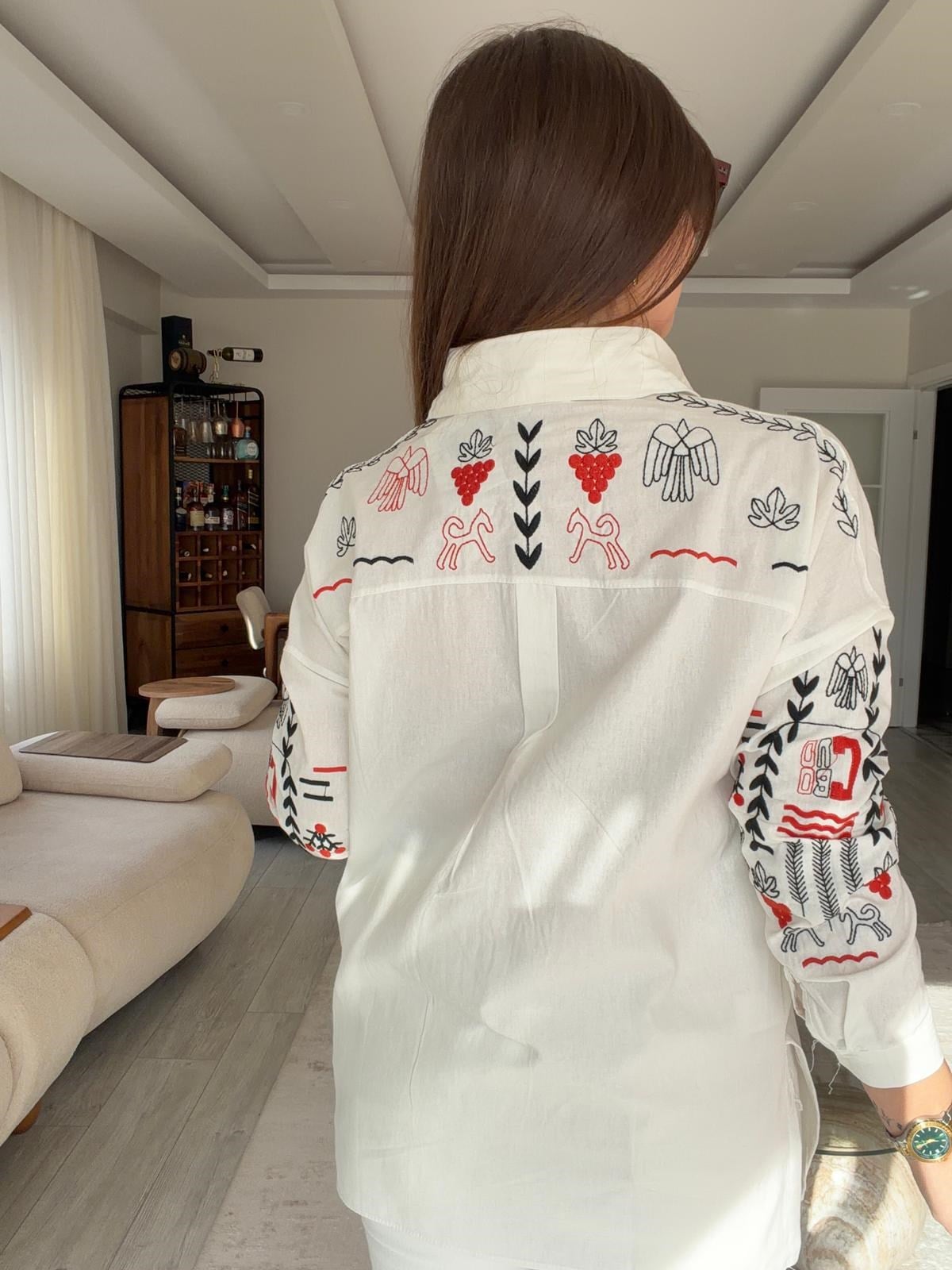 5114 Nakışlı Gömlek EKRU
