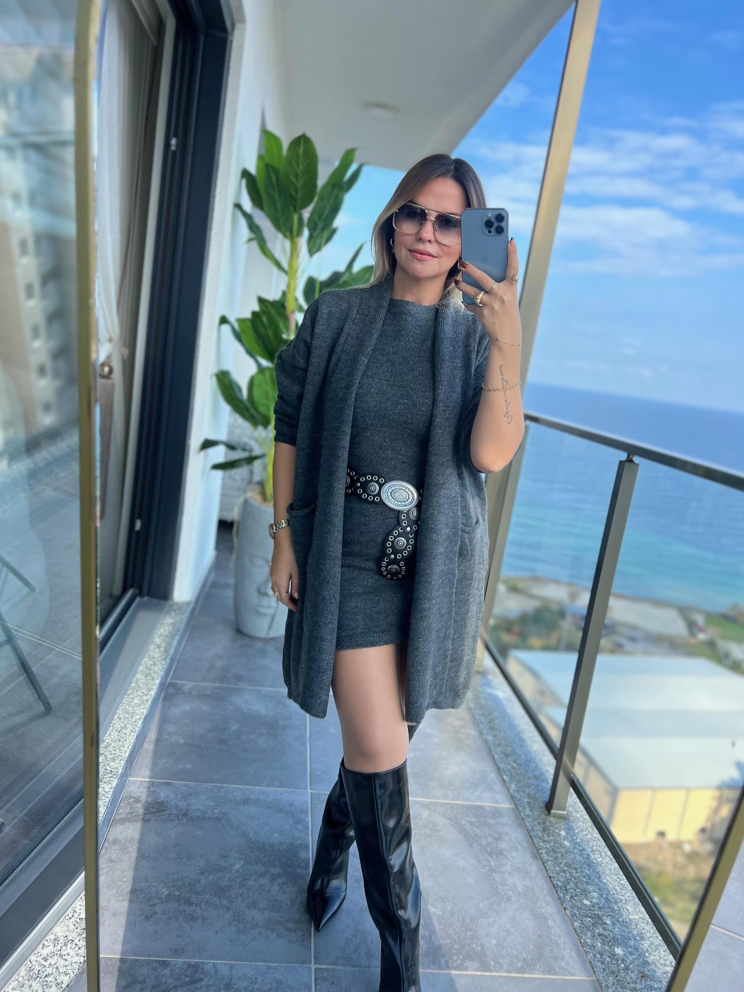 5131 Hırka Elbise İpek Takım ANTRESİT