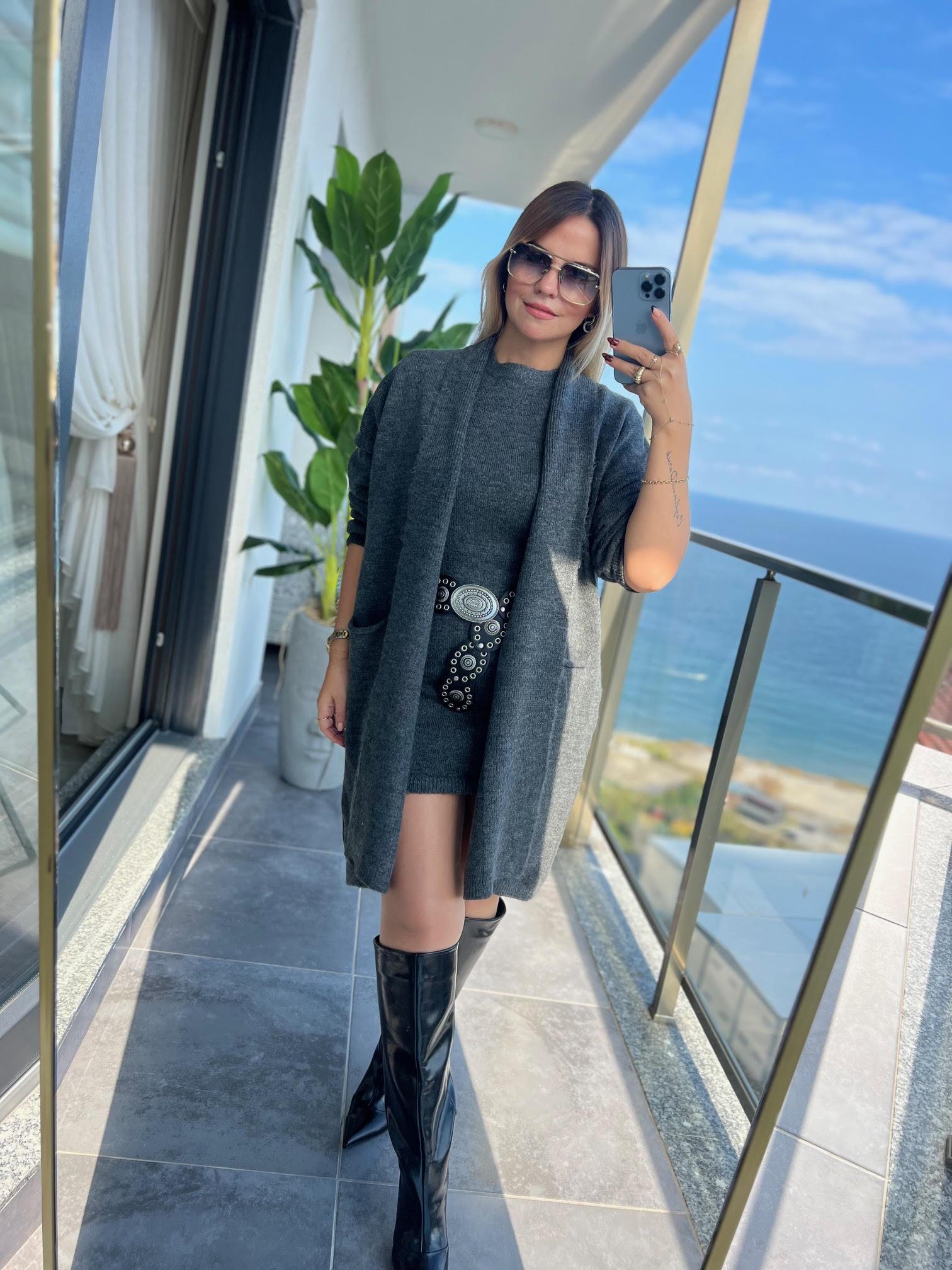 5131 Hırka Elbise İpek Takım ANTRESİT