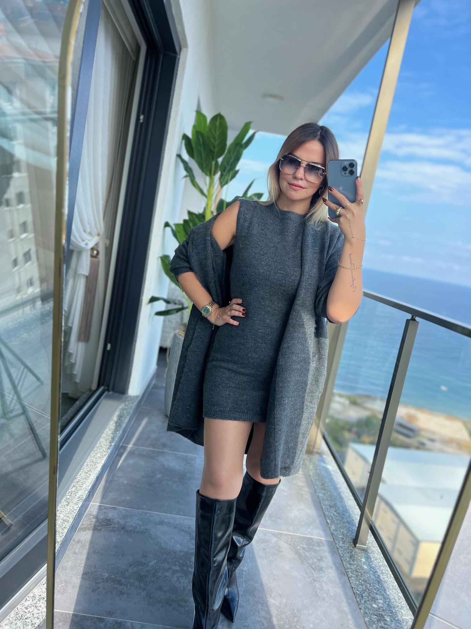 5131 Hırka Elbise İpek Takım ANTRESİT