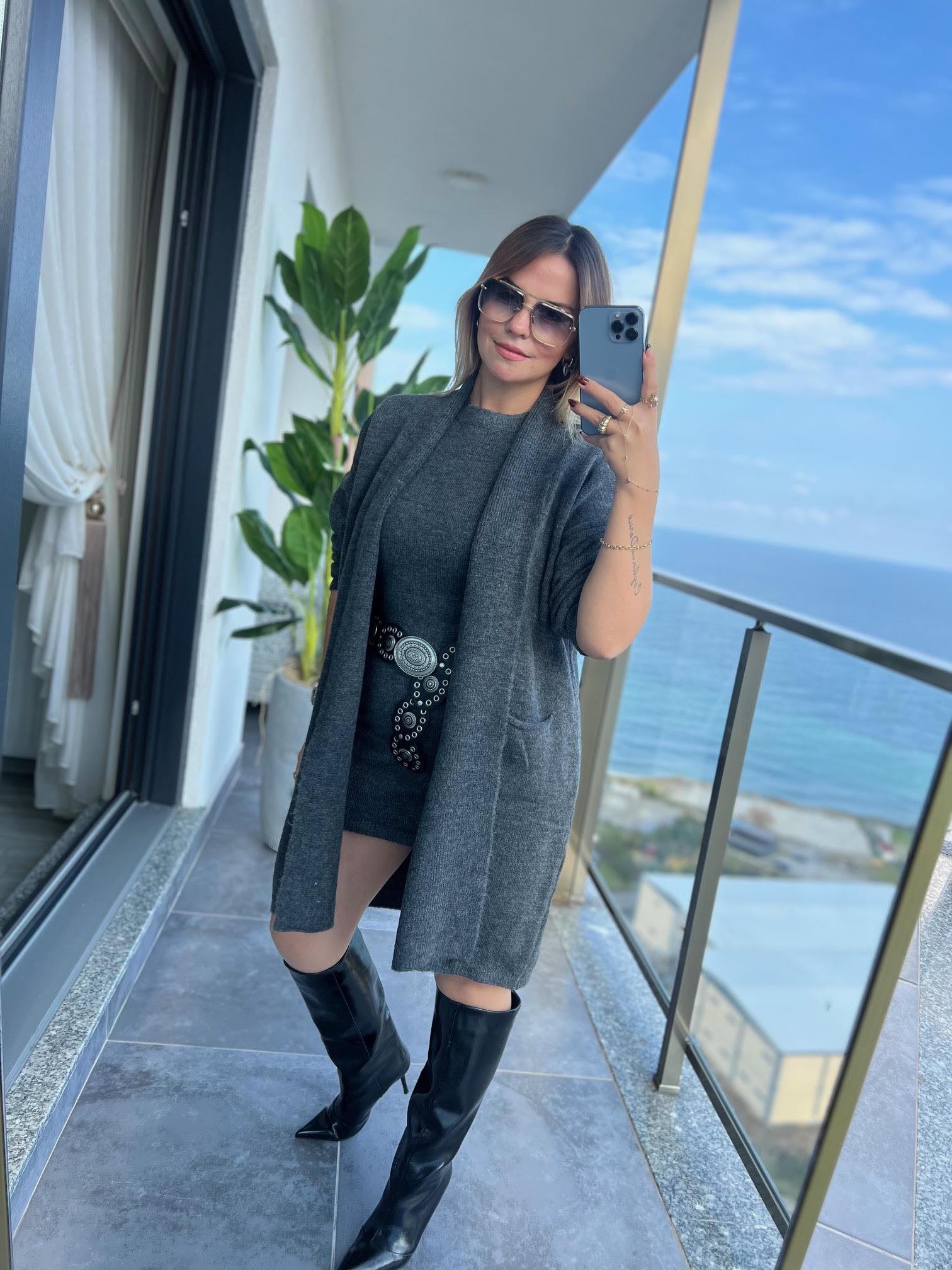 5131 Hırka Elbise İpek Takım ANTRESİT