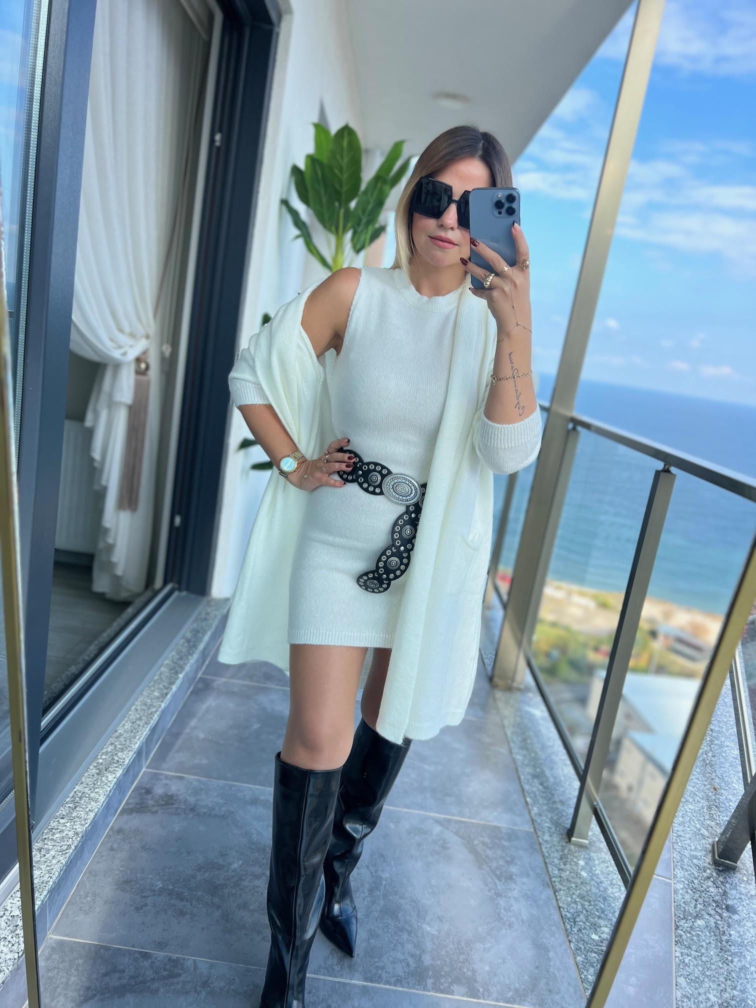 5131 Hırka Elbise İpek Takım EKRU