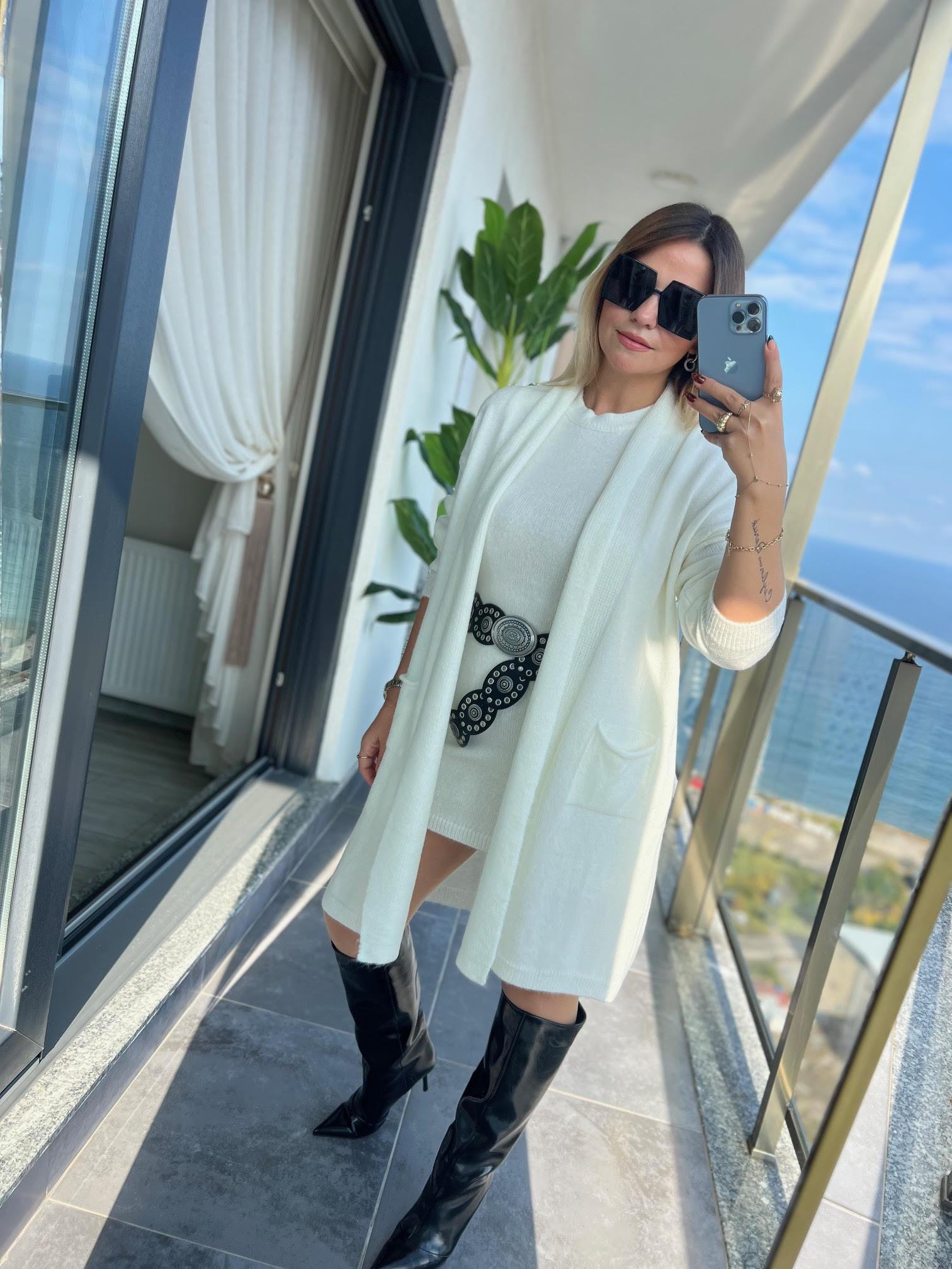 5131 Hırka Elbise İpek Takım EKRU