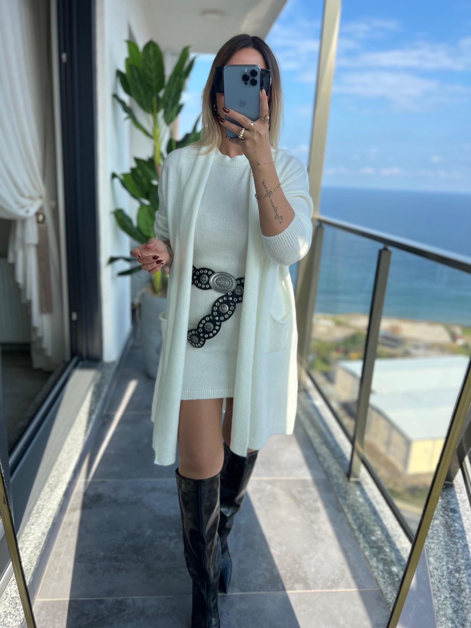 5131 Hırka Elbise İpek Takım EKRU