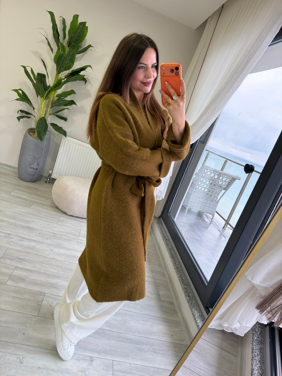 5134 Kuşaklı Triko Hırka HAKİ YEŞİL