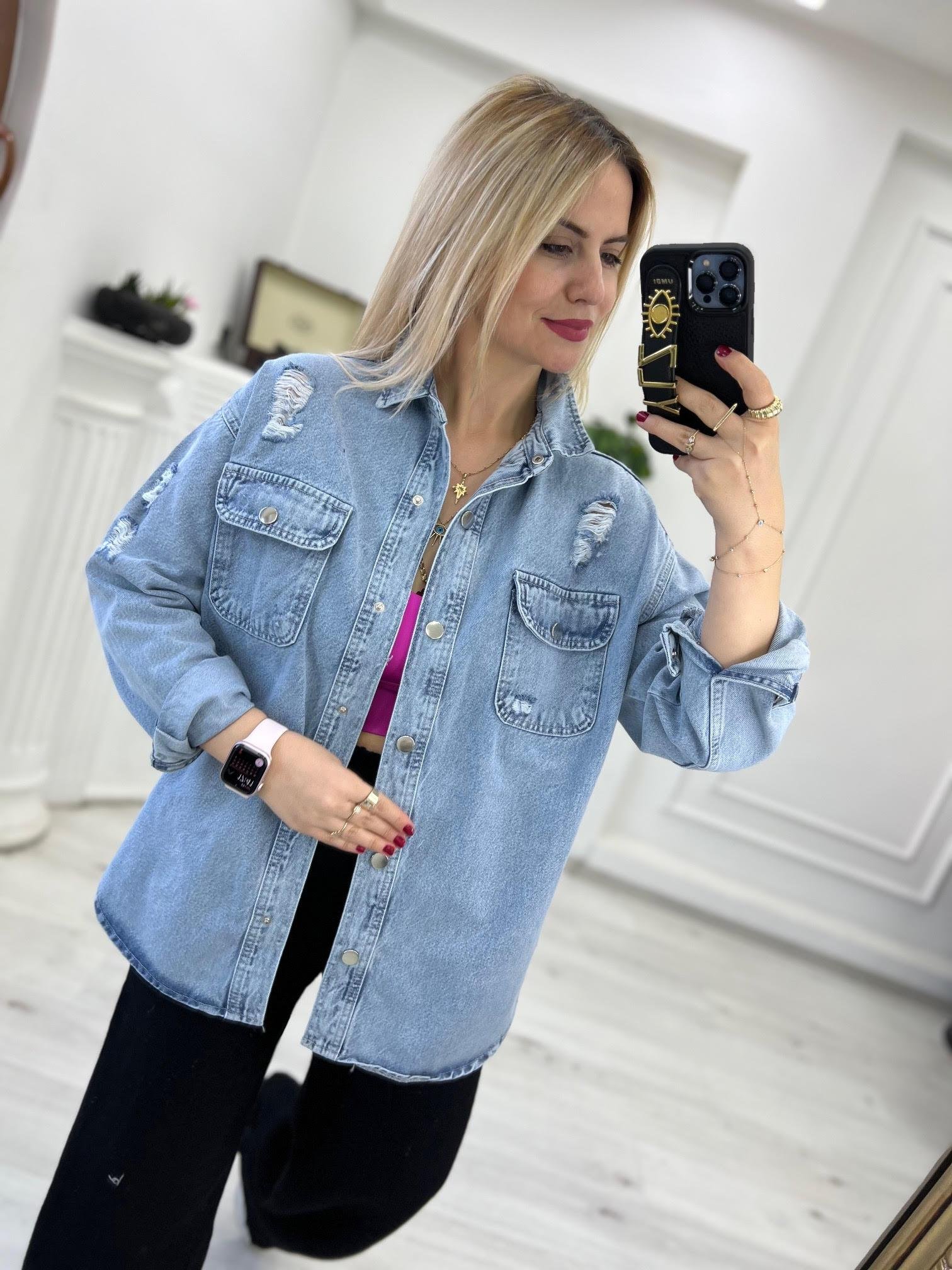51372 Lazer Kesim Jean Gömlek