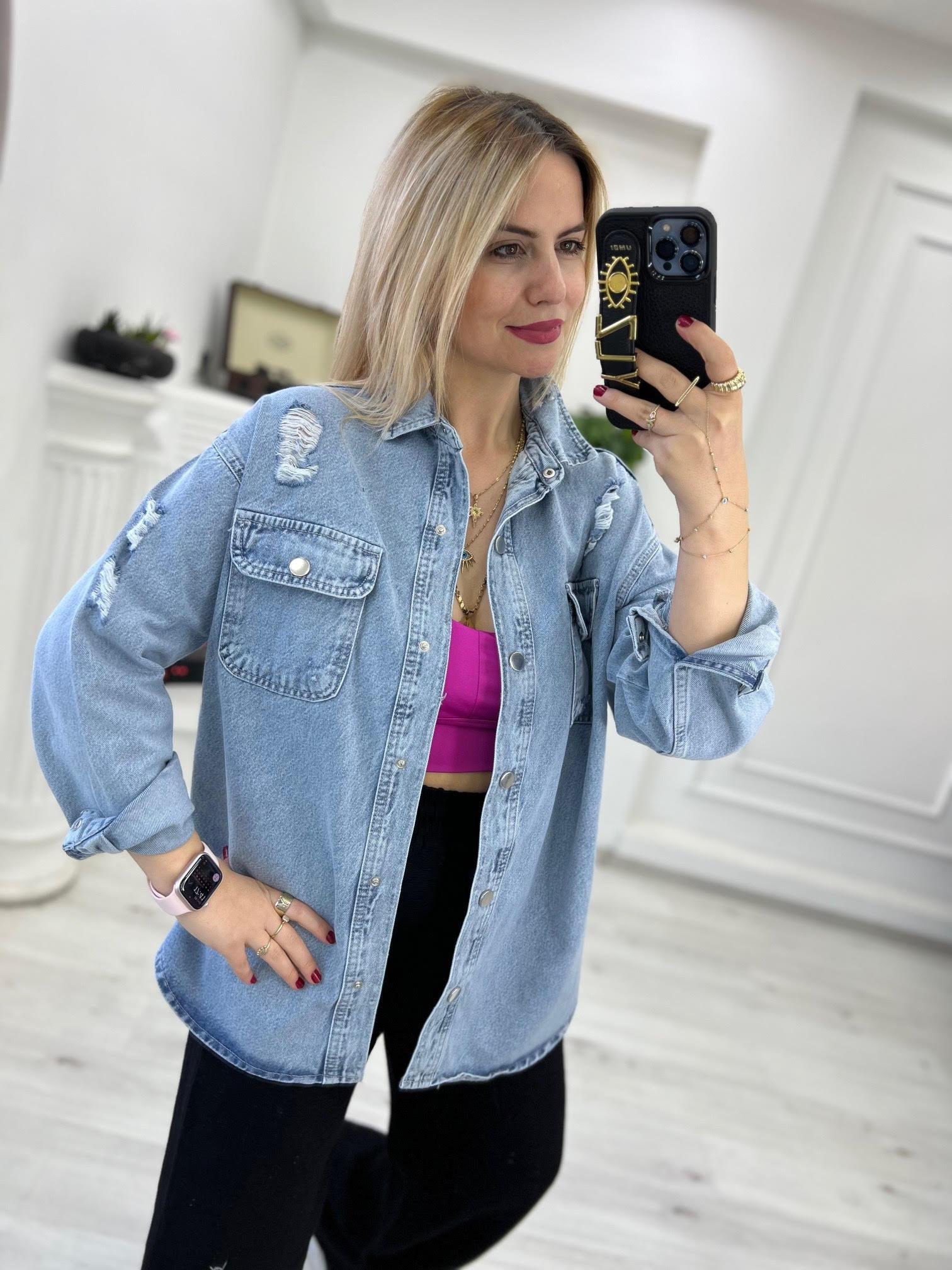 51372 Lazer Kesim Jean Gömlek