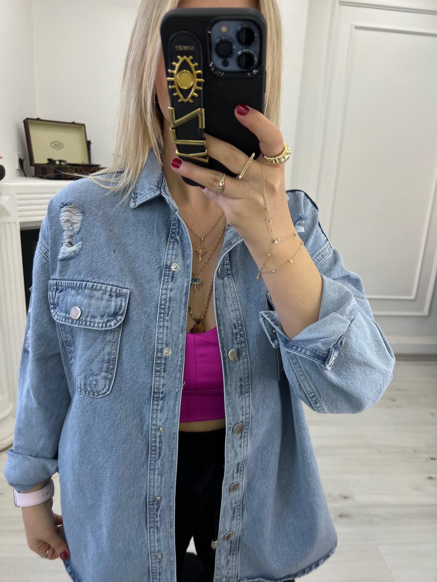 51372 Lazer Kesim Jean Gömlek