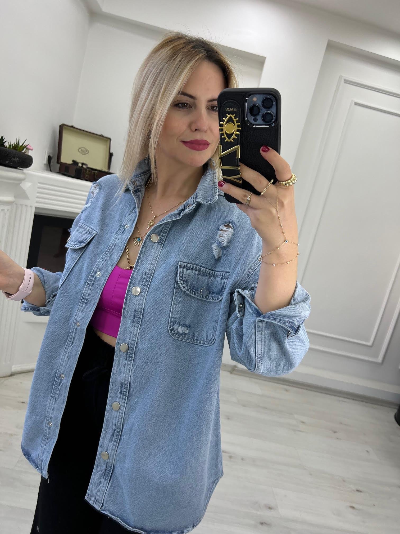 51372 Lazer Kesim Jean Gömlek