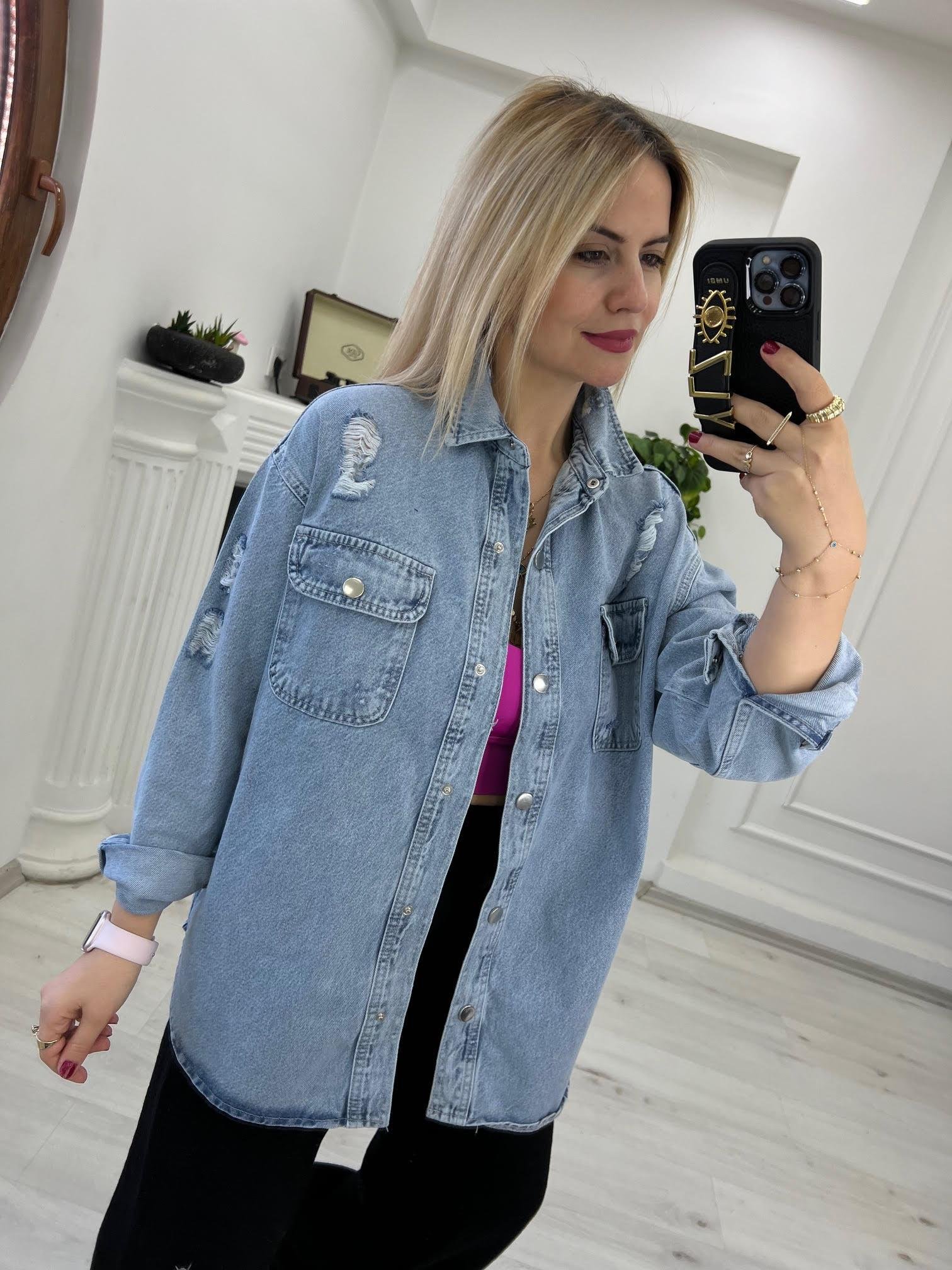 51372 Lazer Kesim Jean Gömlek