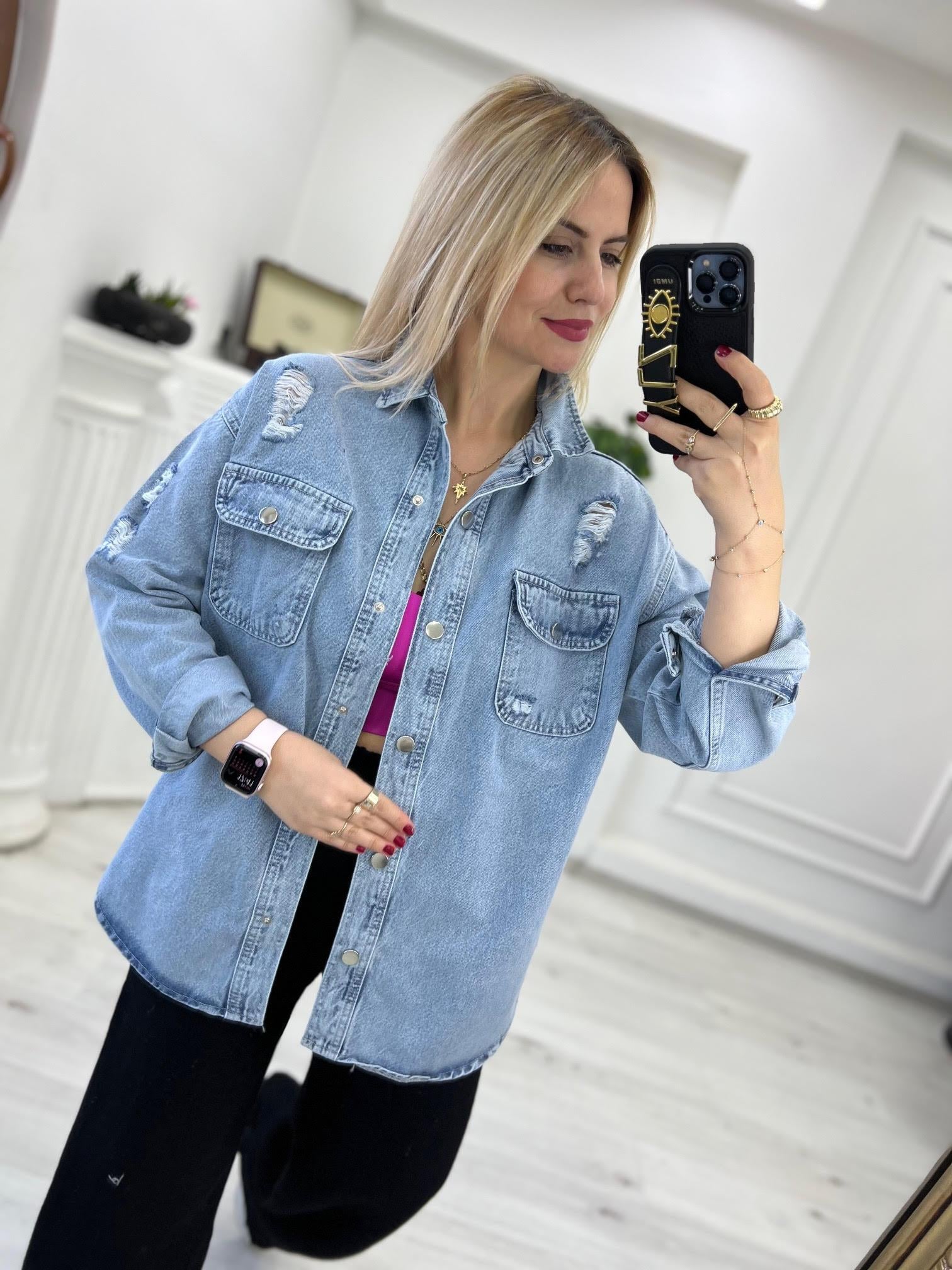 51372 Lazer Kesim Jean Gömlek