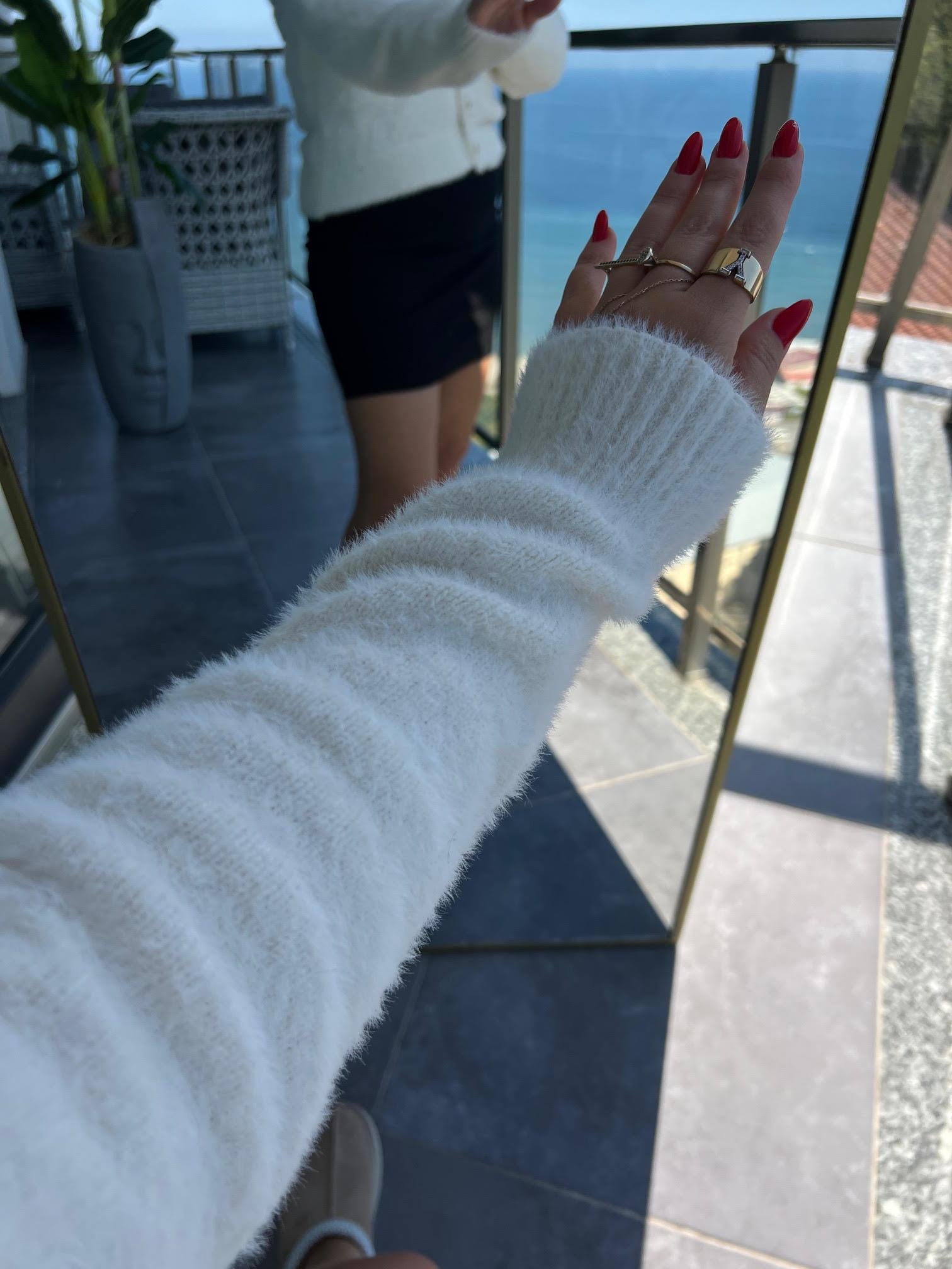 5161 Angora Yakalı Beyoğlu Hırka EKRU