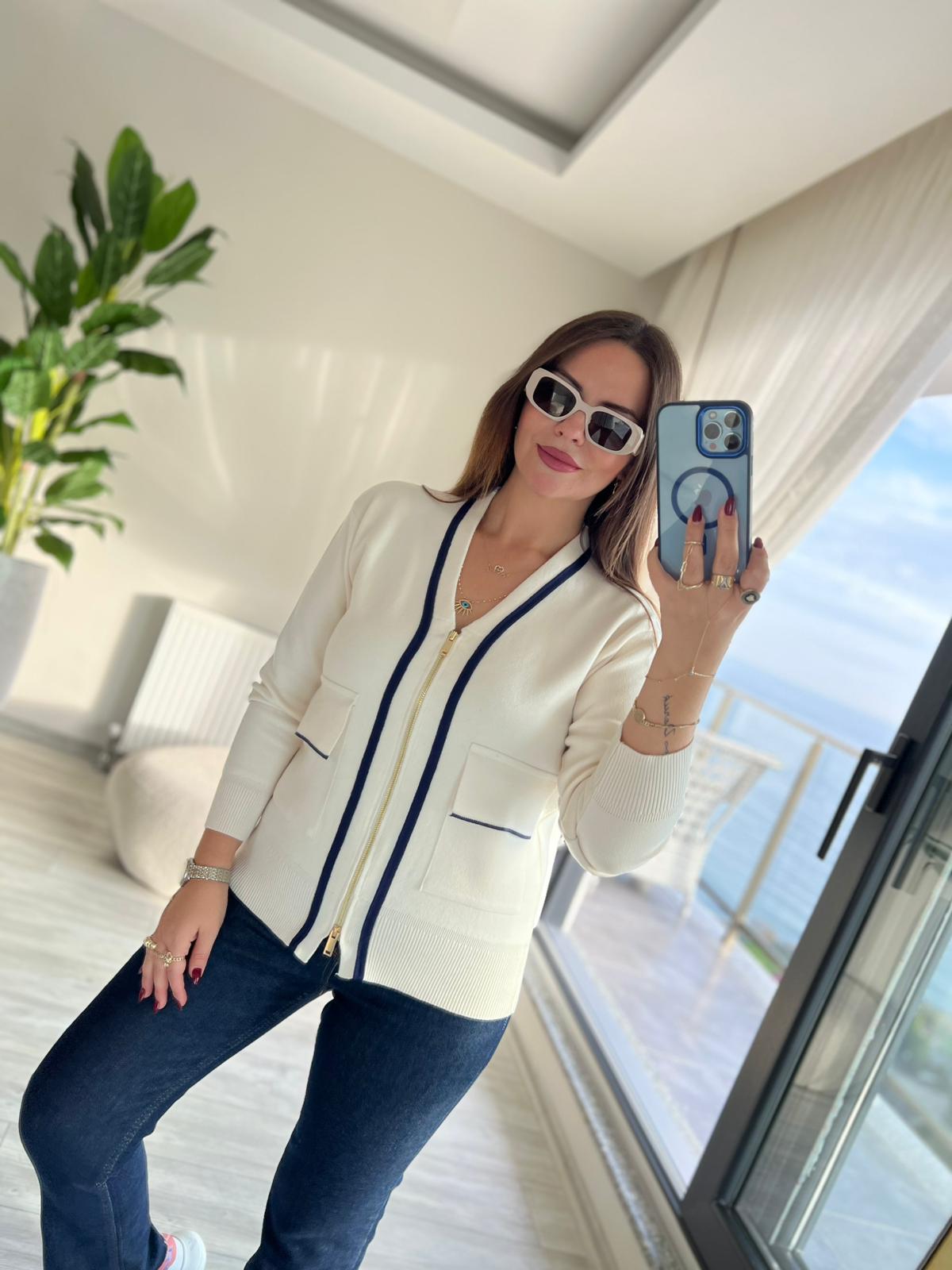 5307 Korspan Fermuarlı Hırka VANİLYA