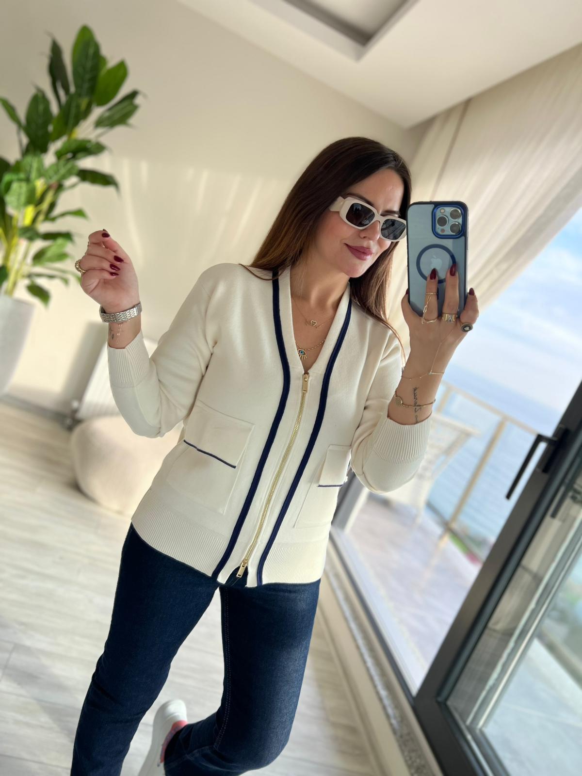 5307 Korspan Fermuarlı Hırka VANİLYA