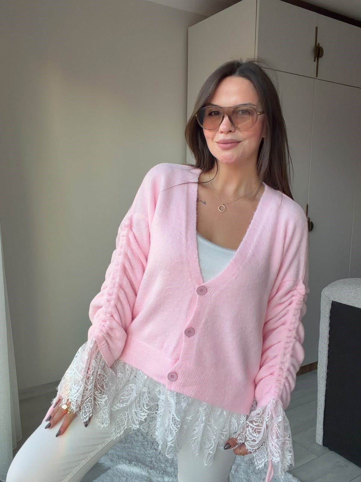 5402 Dantelli Hırka PEMBE