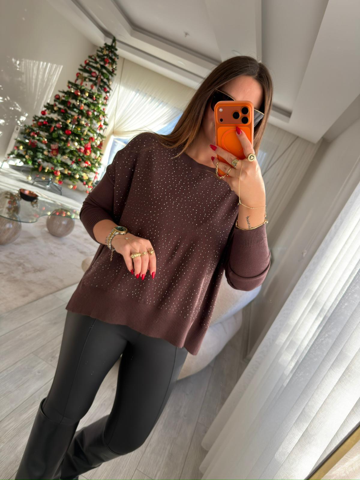 5423 Taşlı Triko KAHVE