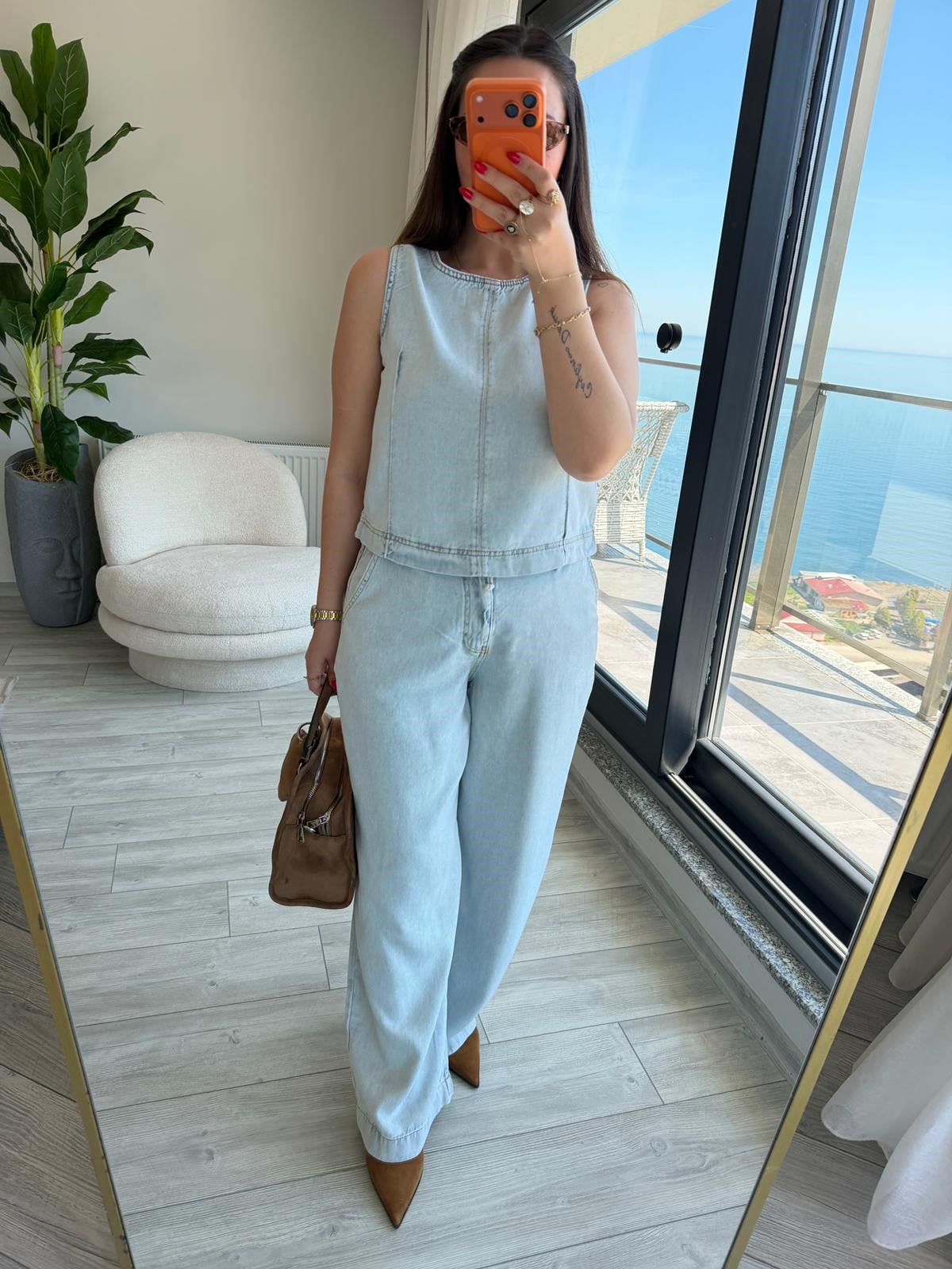5500 Crop Palazzo Takım BUZ MAVİSİ