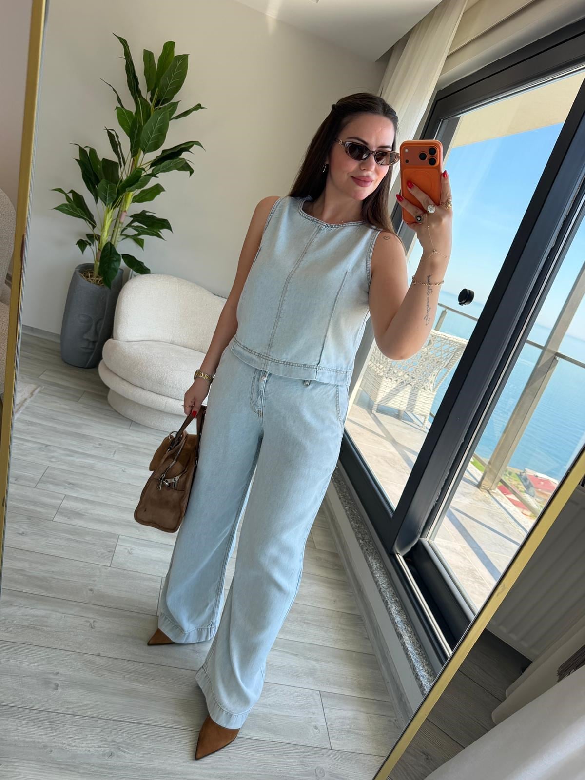 5500 Crop Palazzo Takım BUZ MAVİSİ