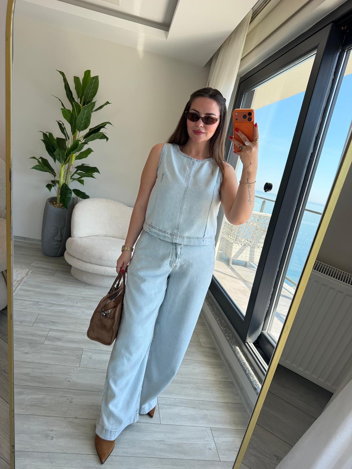 5500 Crop Palazzo Takım BUZ MAVİSİ